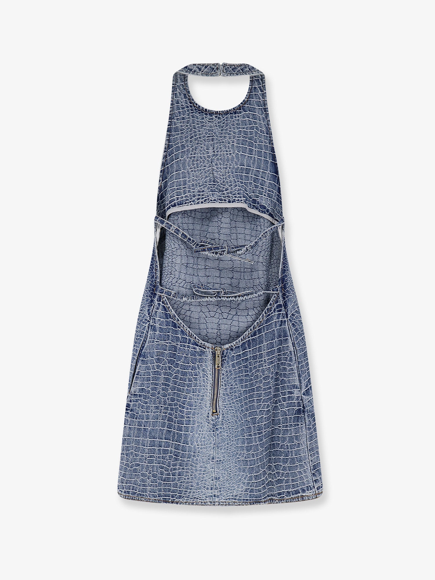 Self Portrait Women Rhinestone Croc Effect Denim Dress SELF-PORTRAIT