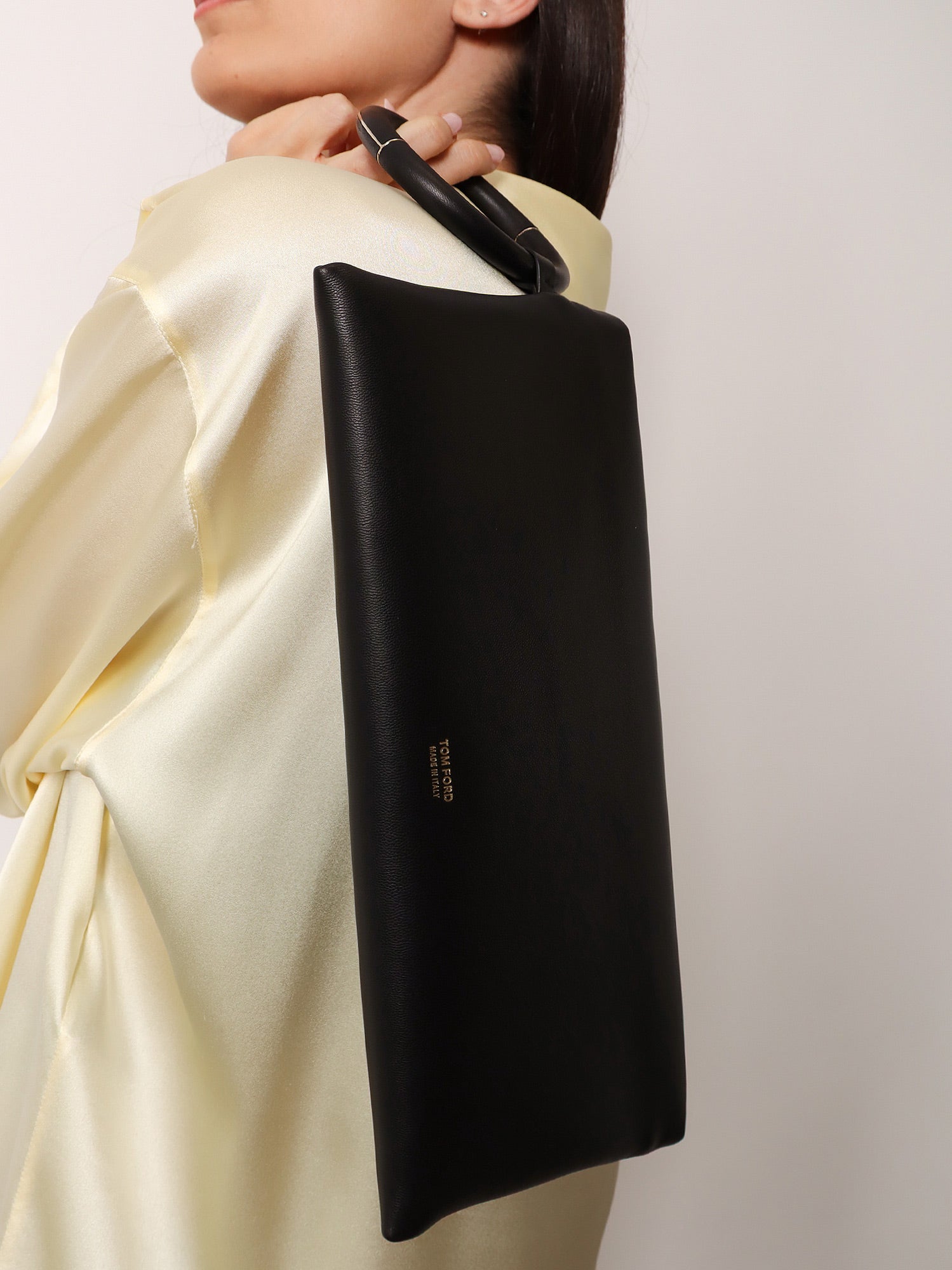 Tom Ford Women Aura Leather Clutch Bag With Lettering Logo On The Front TOM FORD