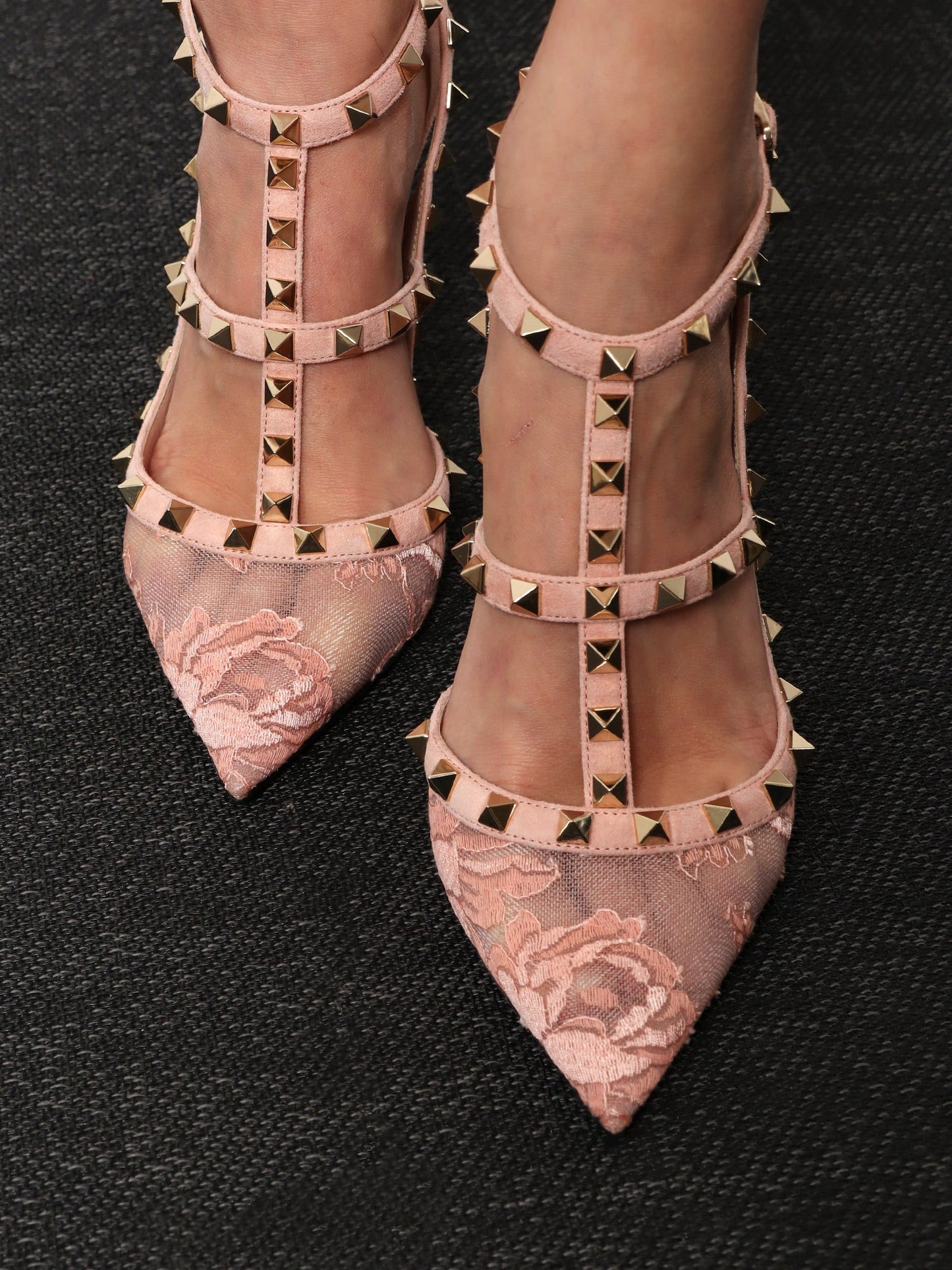 Valentino Garavani Women Rockstud Suede And Lace Pumps VALENTINO GARAVANI