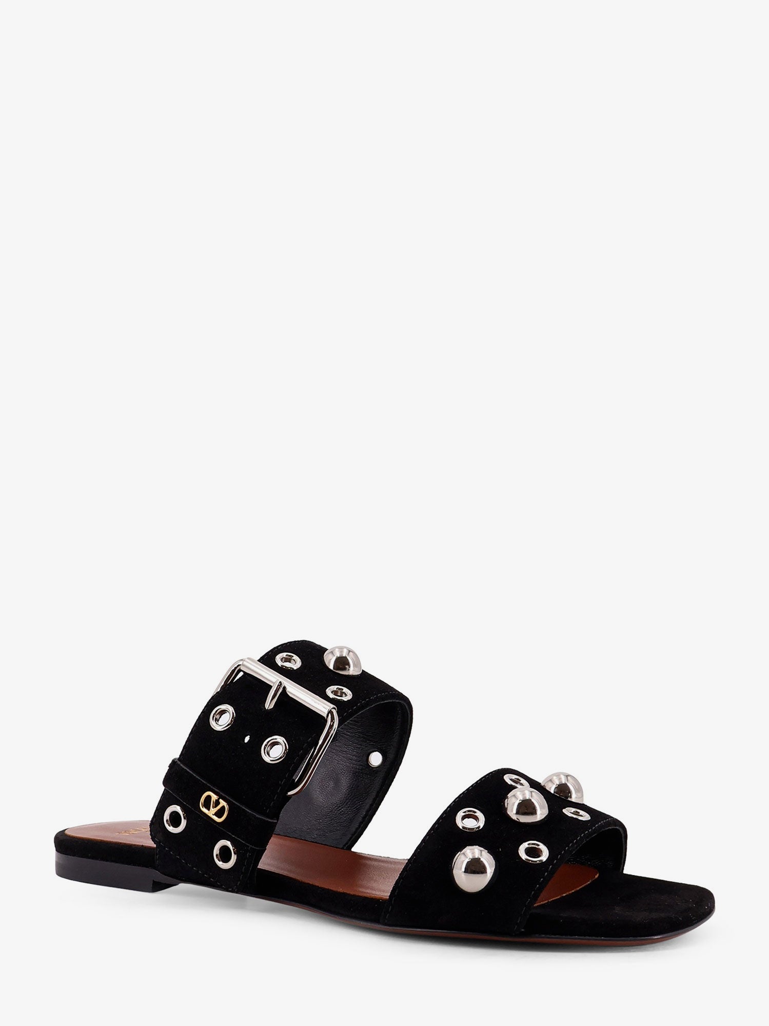 Valentino Garavani Women Suede Sandals With Side Metal Vlogo VALENTINO GARAVANI