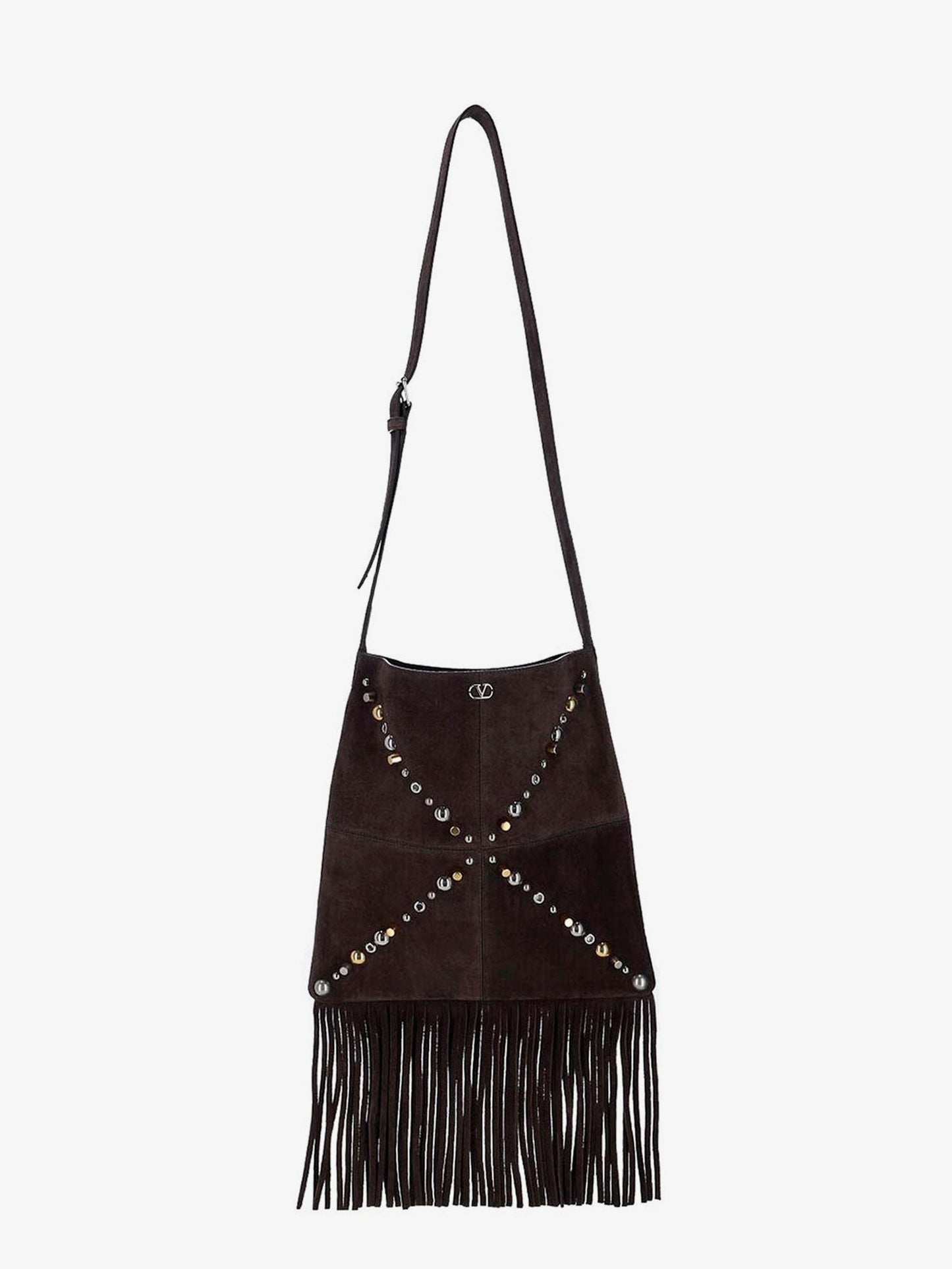 Valentino Garavani Men Suede Shoulder Bag With Fringes And Metal Details VALENTINO GARAVANI