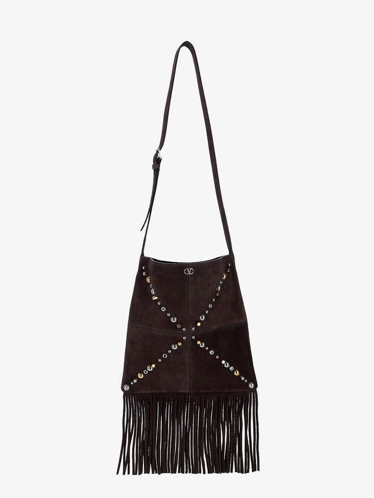 Valentino Garavani Men Suede Shoulder Bag With Fringes And Metal Details VALENTINO GARAVANI