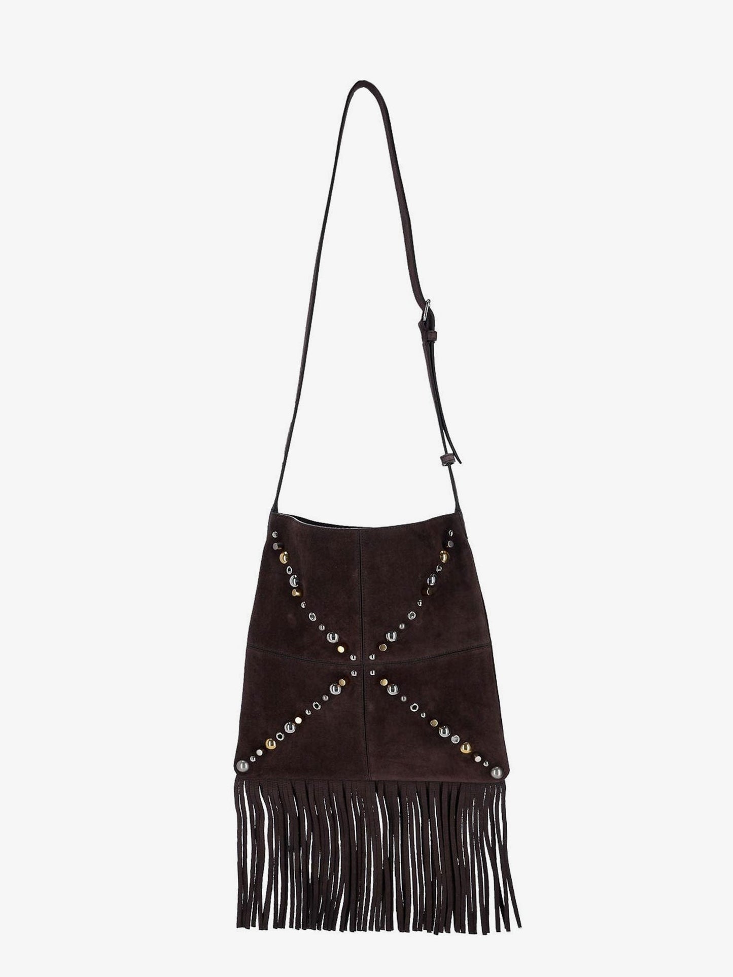 Valentino Garavani Men Suede Shoulder Bag With Fringes And Metal Details VALENTINO GARAVANI
