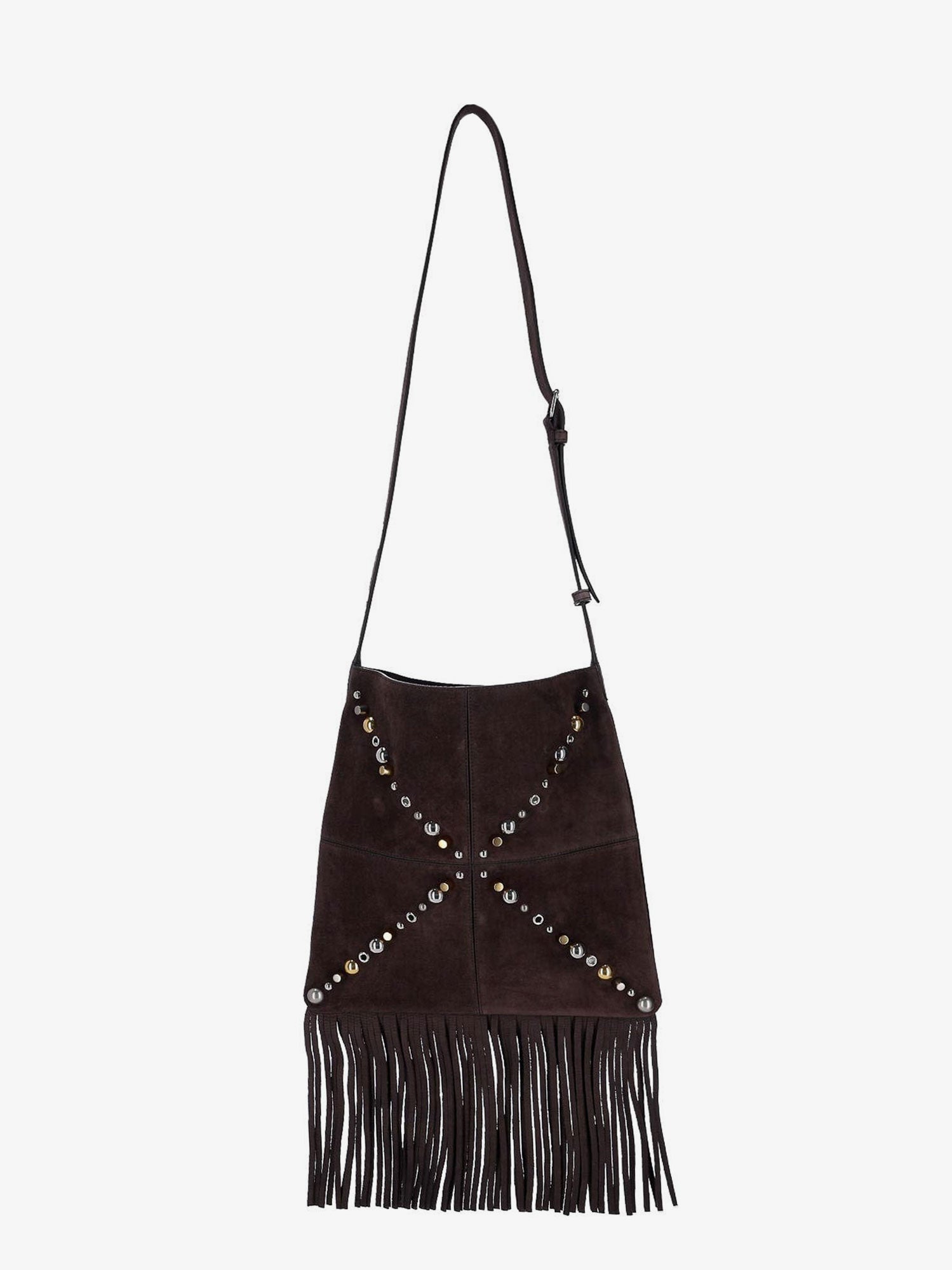 Valentino Garavani Men Suede Shoulder Bag With Fringes And Metal Details VALENTINO GARAVANI