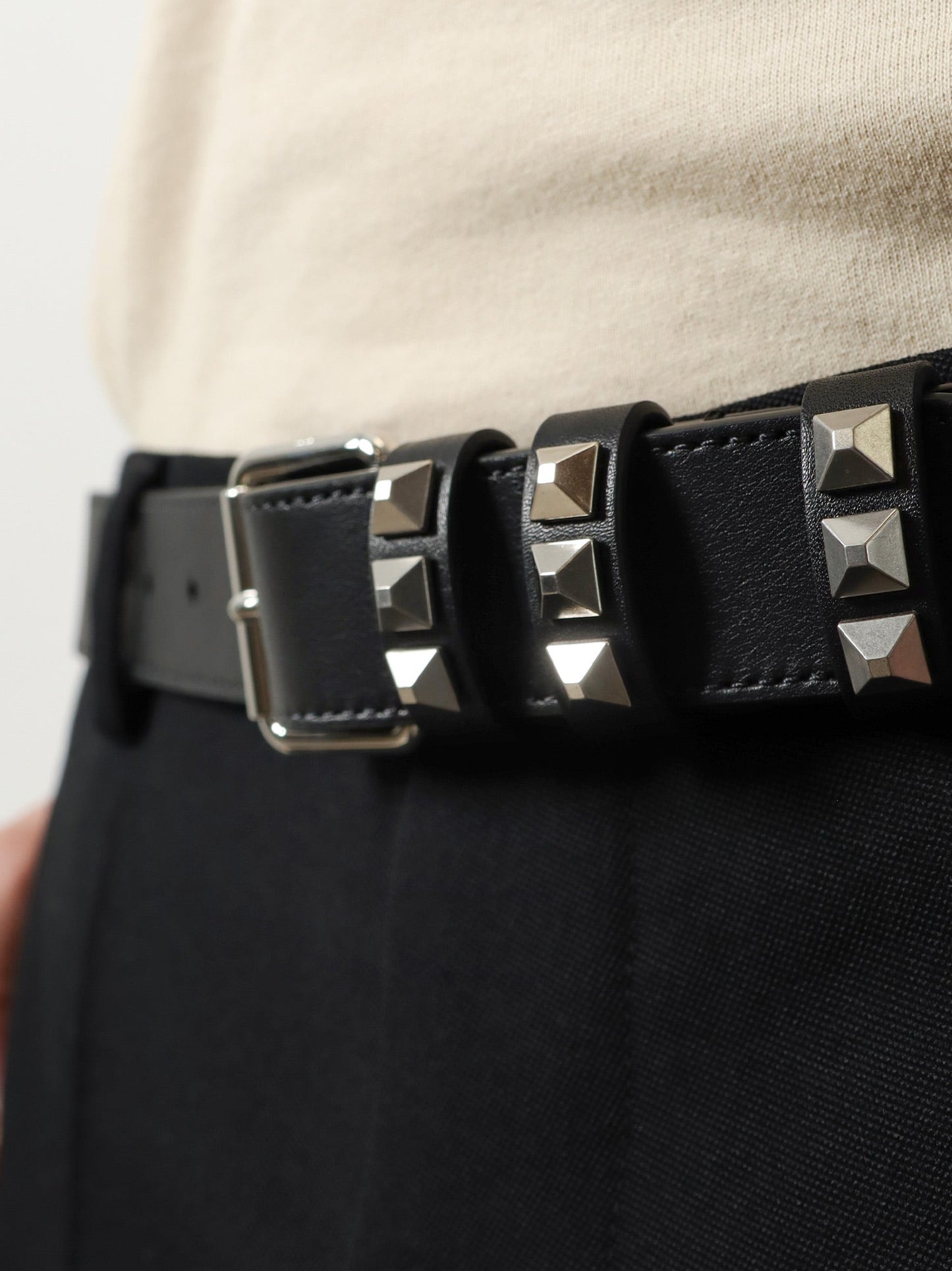 Valentino Garavani Men Flaneuse Leather Belt With Iconic Studs VALENTINO GARAVANI
