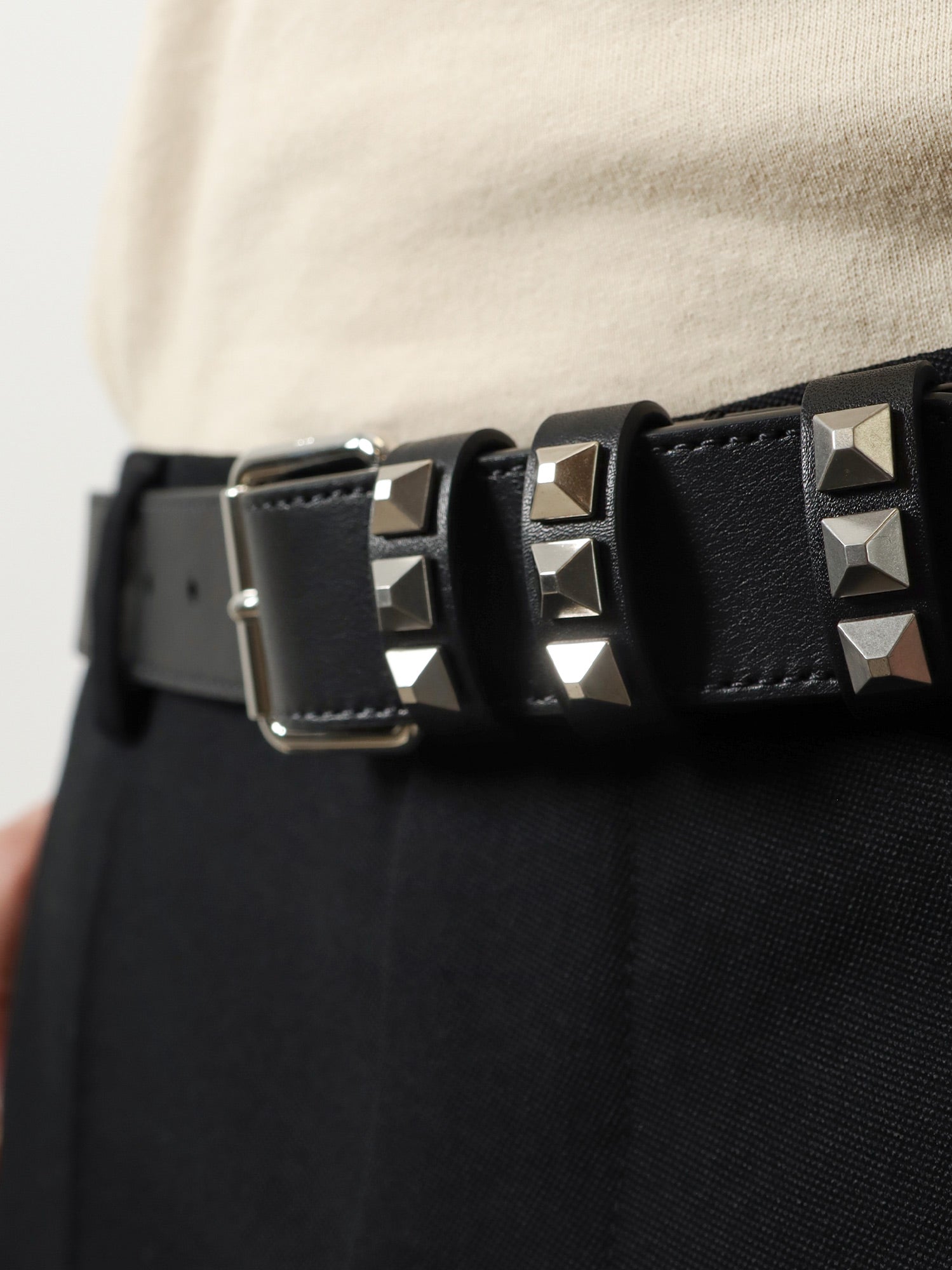 Valentino Garavani Men Flaneuse Leather Belt With Iconic Studs VALENTINO GARAVANI