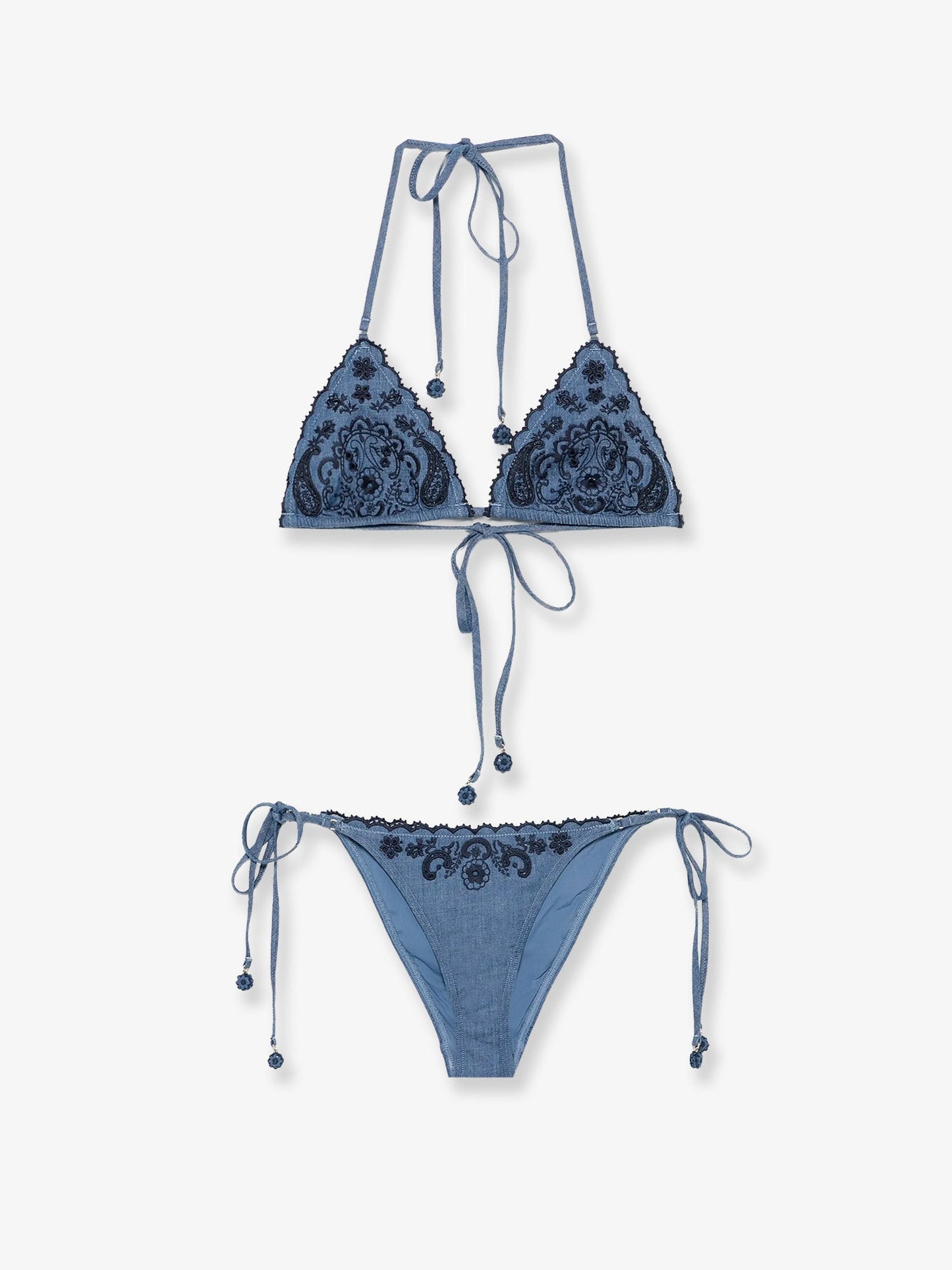 Zimmermann Women Aster Denim Bikini With All-Over Embroidery ZIMMERMANN