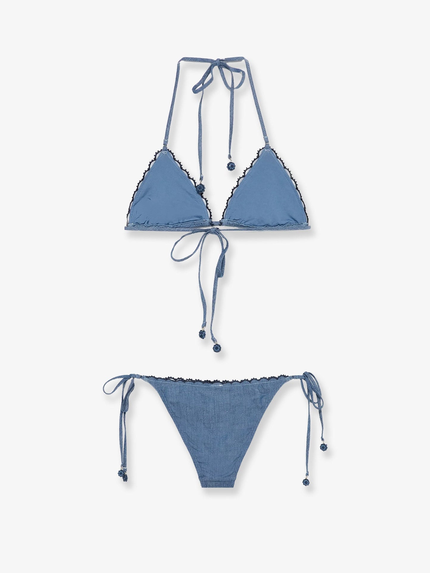 Zimmermann Women Aster Denim Bikini With All-Over Embroidery ZIMMERMANN