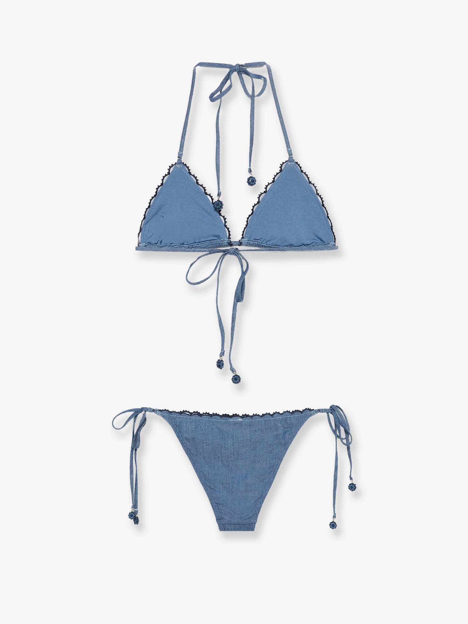 Zimmermann Women Aster Denim Bikini With All-Over Embroidery ZIMMERMANN