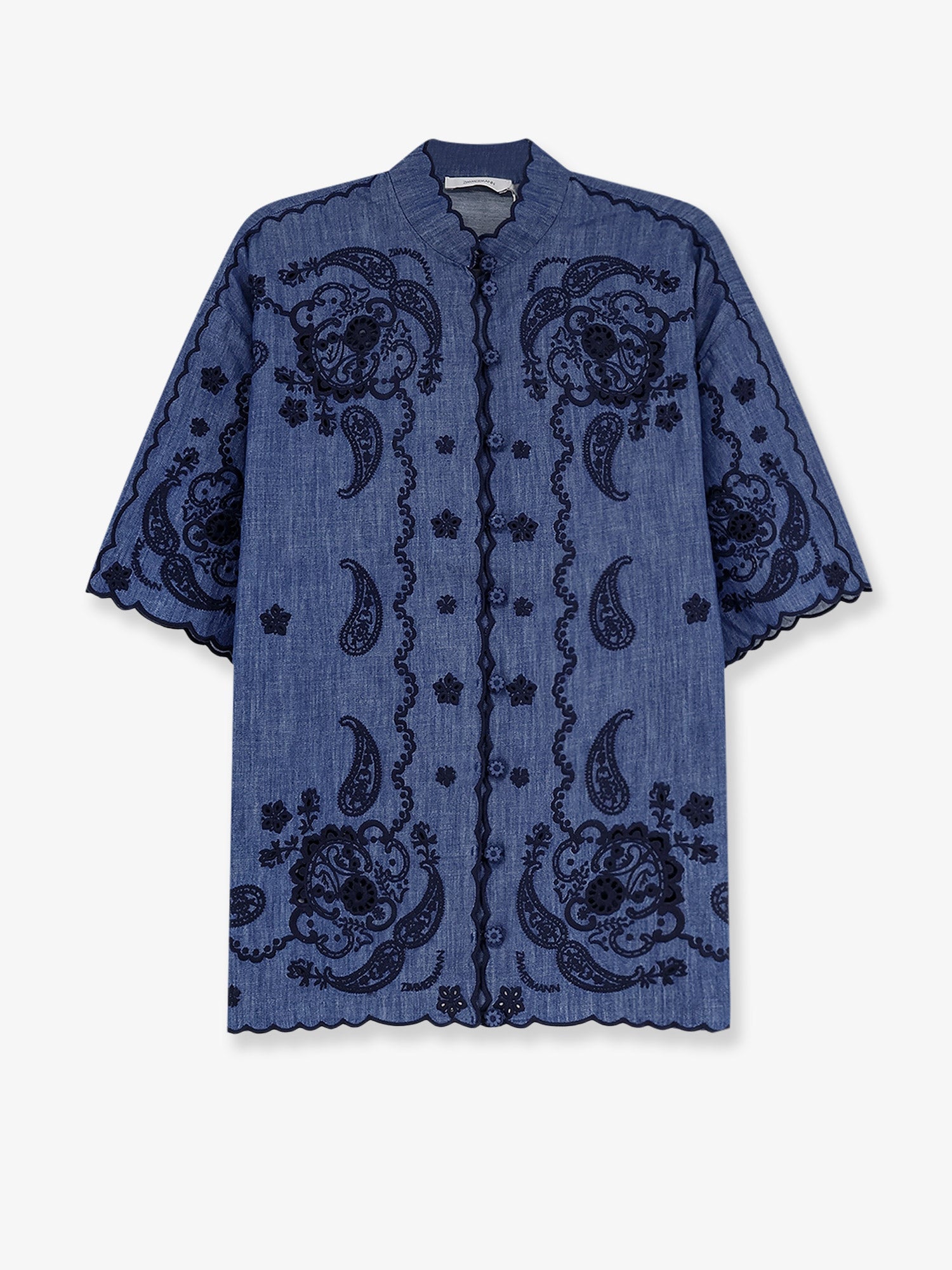 Zimmermann Women Aster Denim Shirt With All-Over Contrasting Embroidery ZIMMERMANN