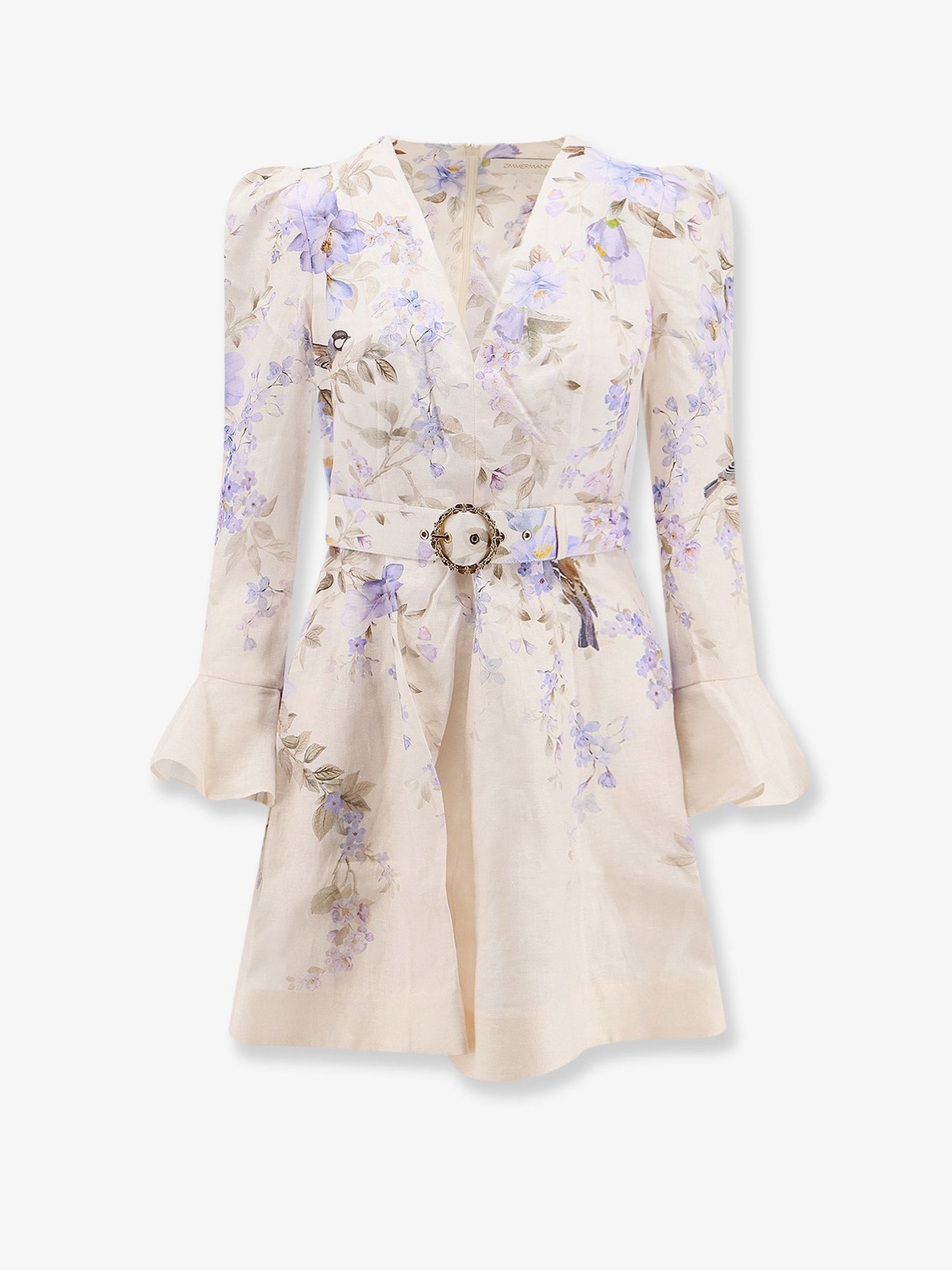 Zimmermann Women Luna Short Linen Dress With Songbird Print ZIMMERMANN