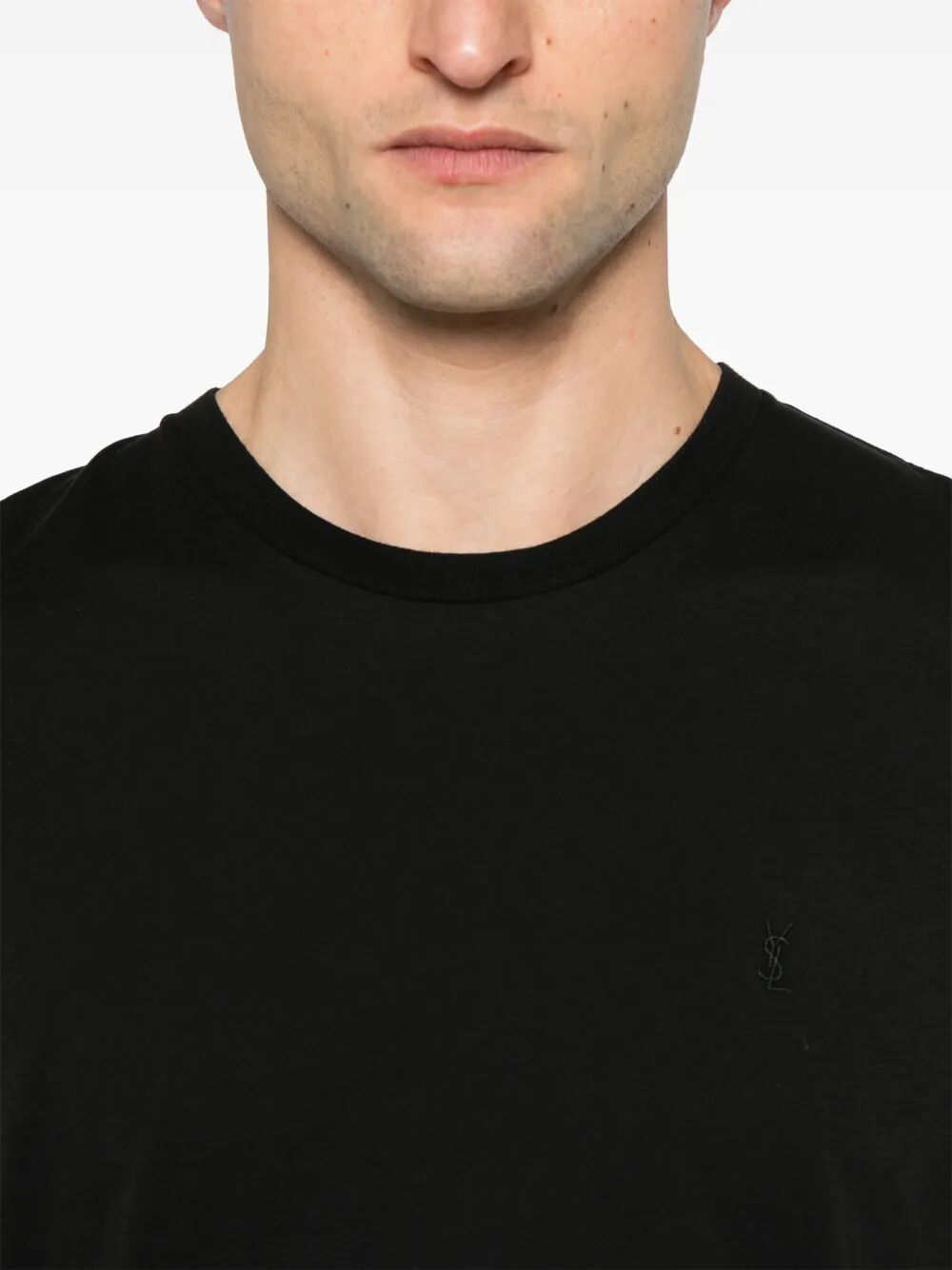 Saint Laurent Men Cassandre Embroidery Cotton T-Shirt SAINT LAURENT