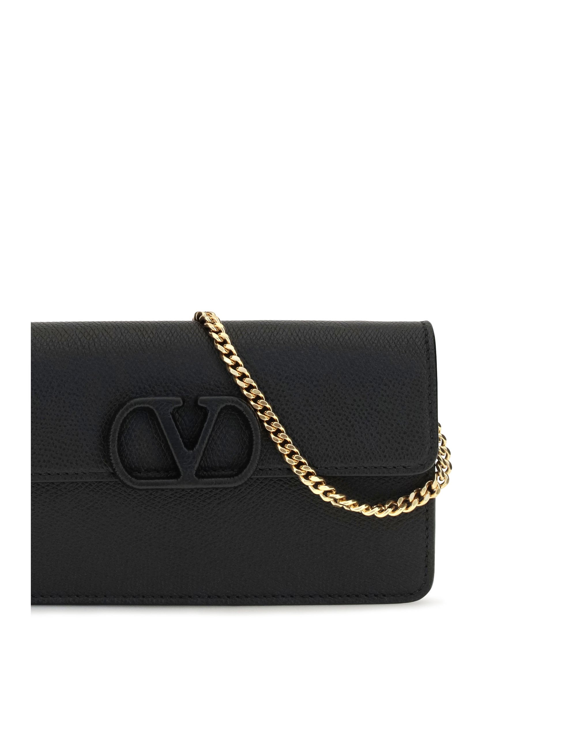 Valentino Garavani Women Vlogo Signature Grainy Calfskin Chain Wallet VALENTINO GARAVANI
