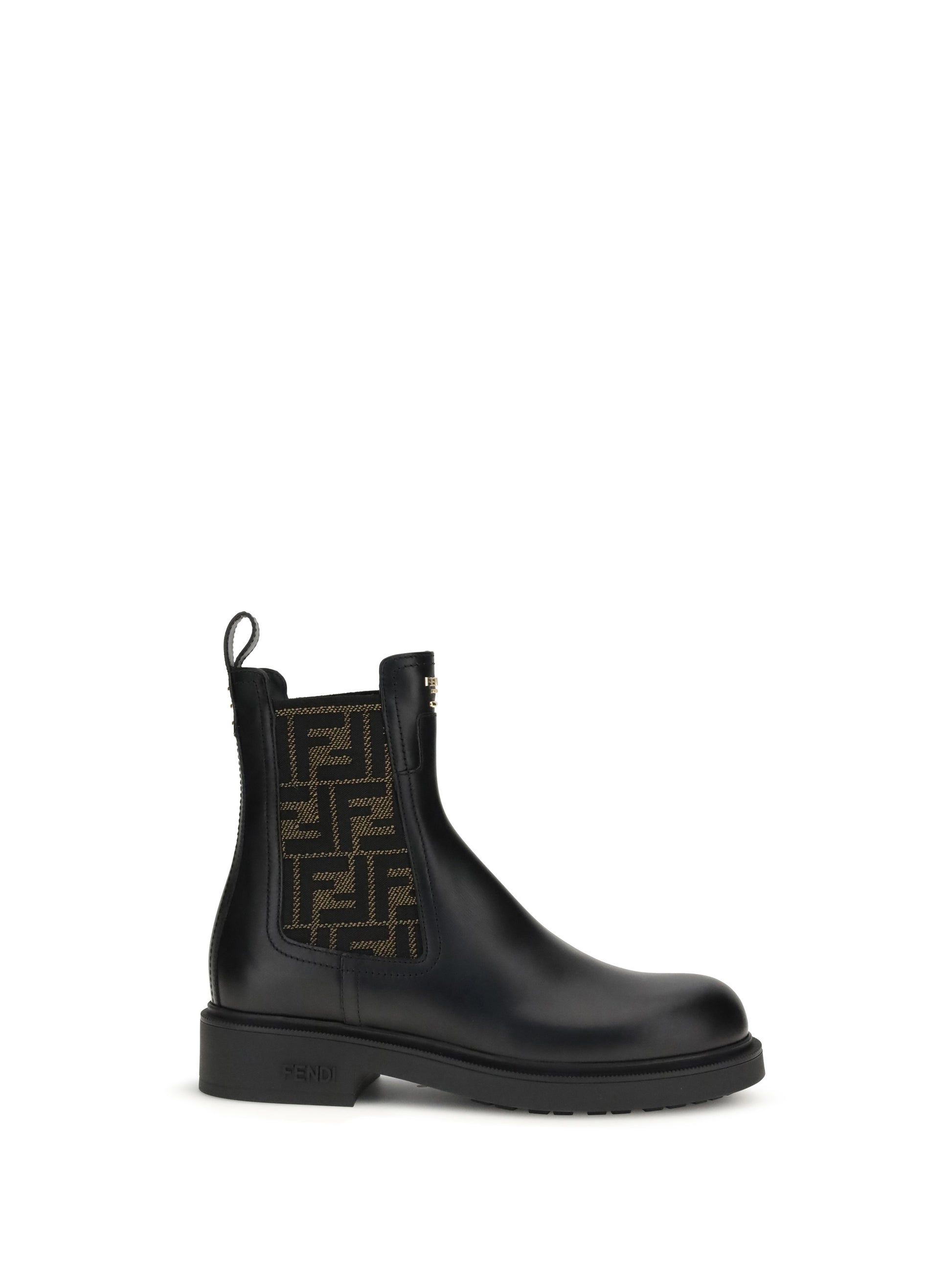 Fendi Women Ff Leather And Fabric Ankle Boots FENDI