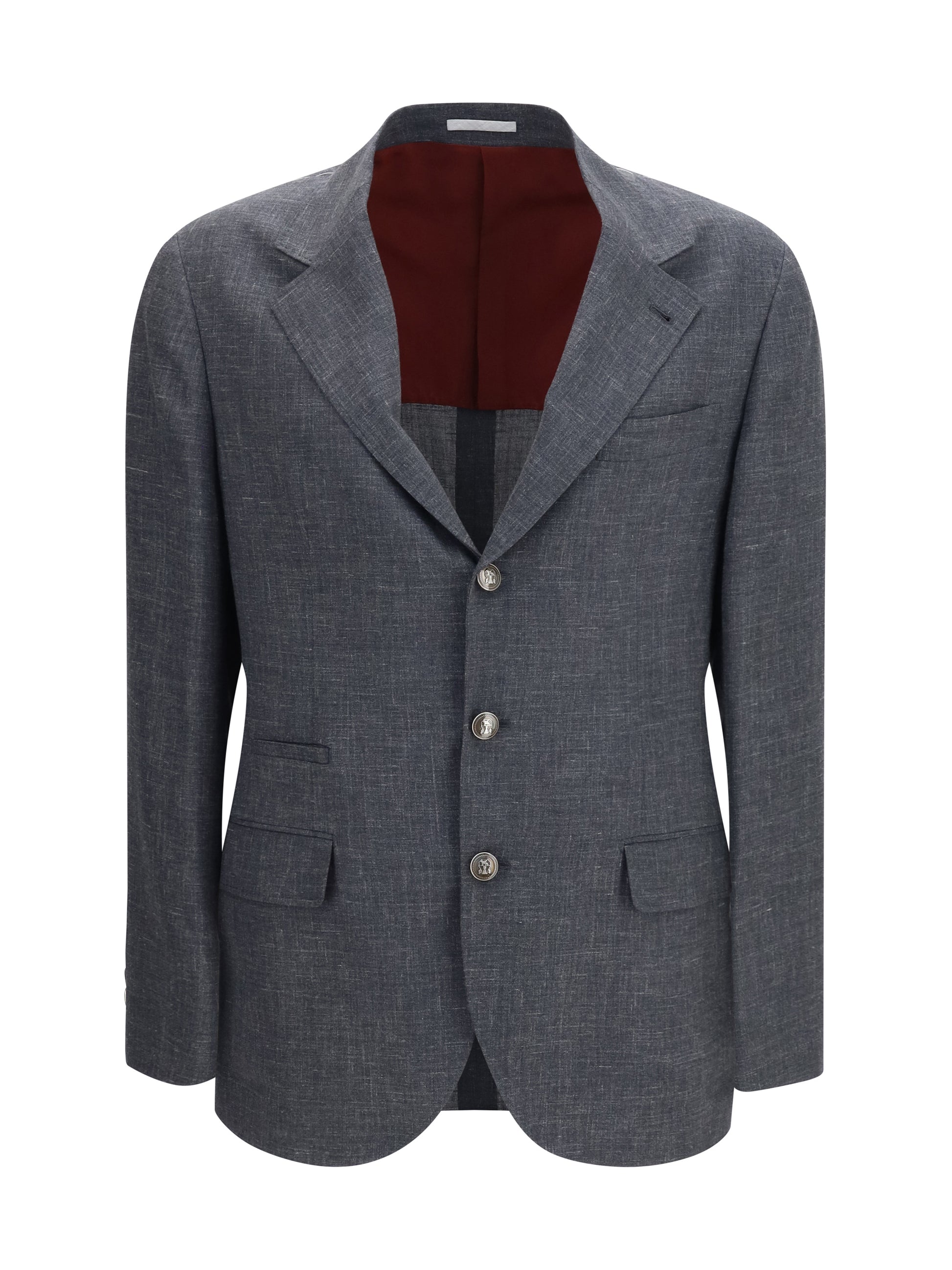 Brunello Cucinelli Men Deconstructed Jacket In Flame-Textured Wool, Silk, And Linen BRUNELLO CUCINELLI