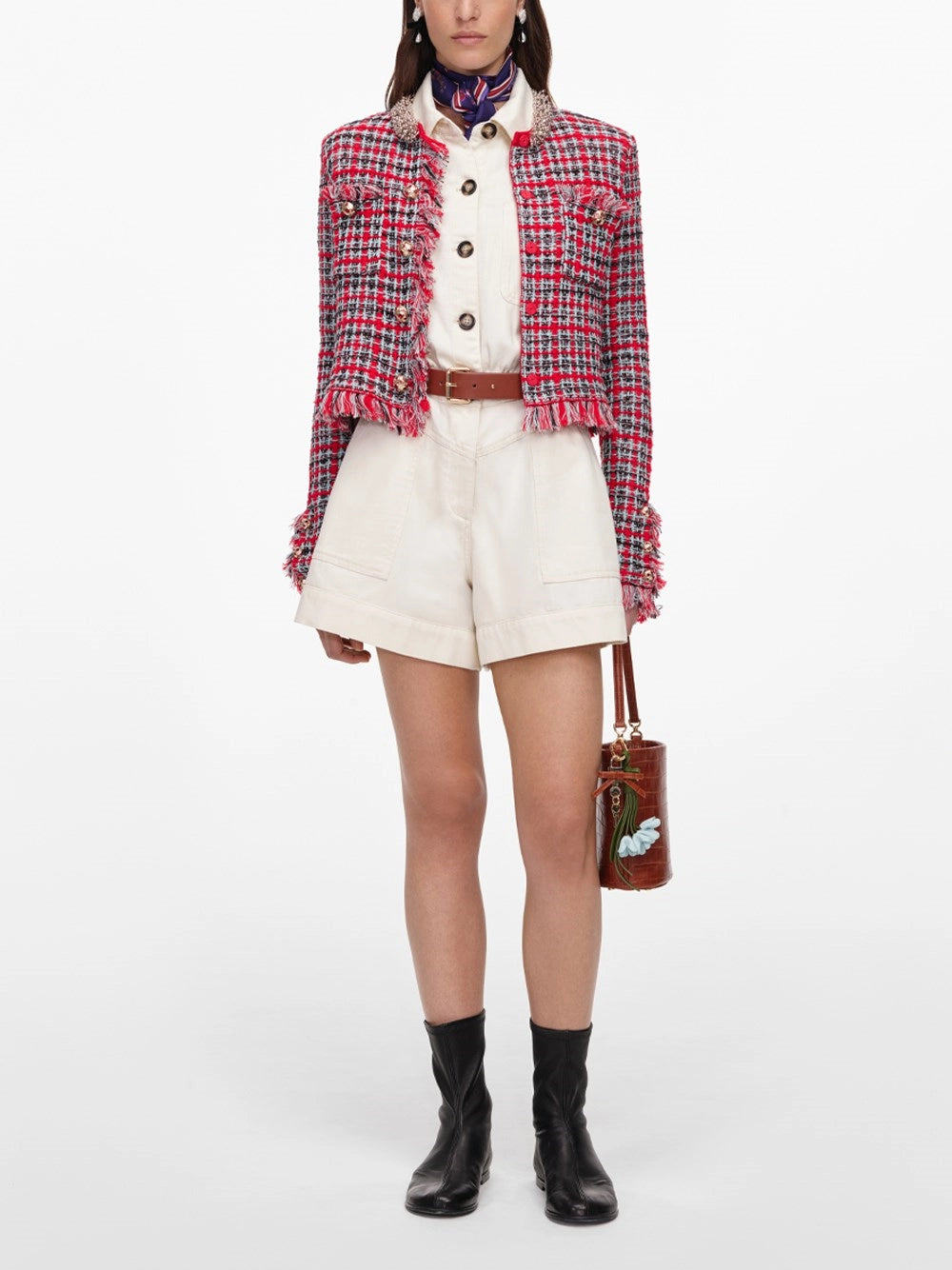 Self-Portrait Women Check Frayed Knit Jacket SELF-PORTRAIT