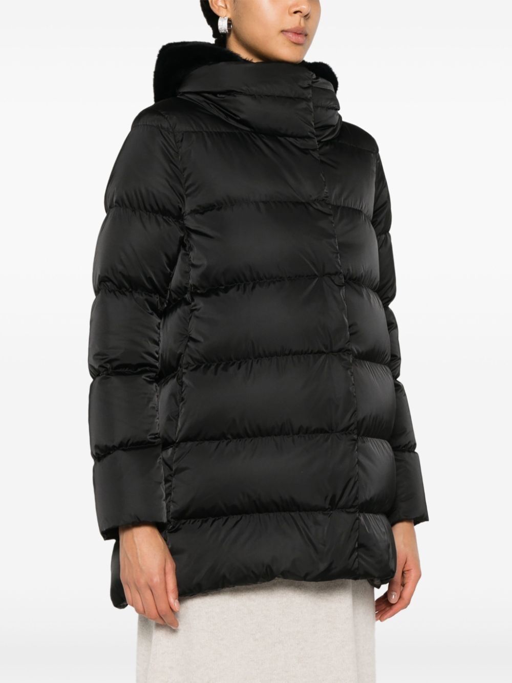 Herno Women A-Shape Down Jacket In Satin And Lady Alternative Fur HERNO