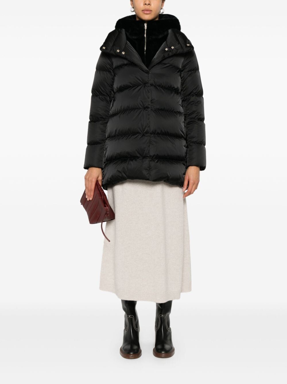 Herno Women A-Shape Down Jacket In Satin And Lady Alternative Fur HERNO