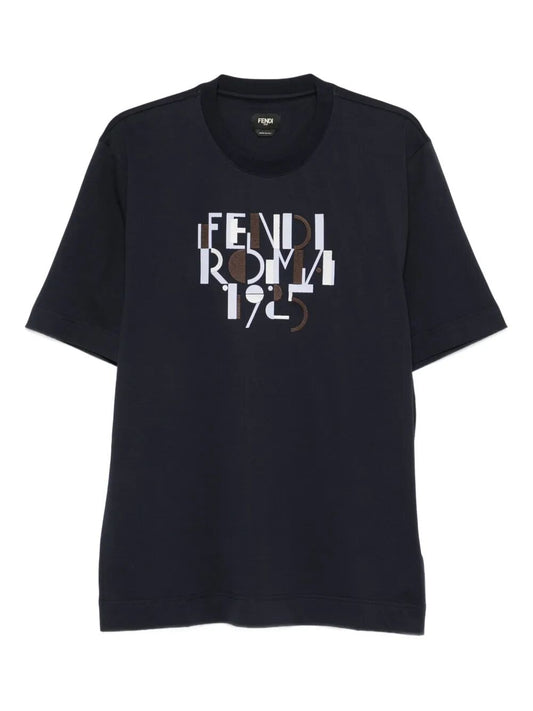 Fendi Men Fendi Roma 1925 Print Cotton T-Shirt