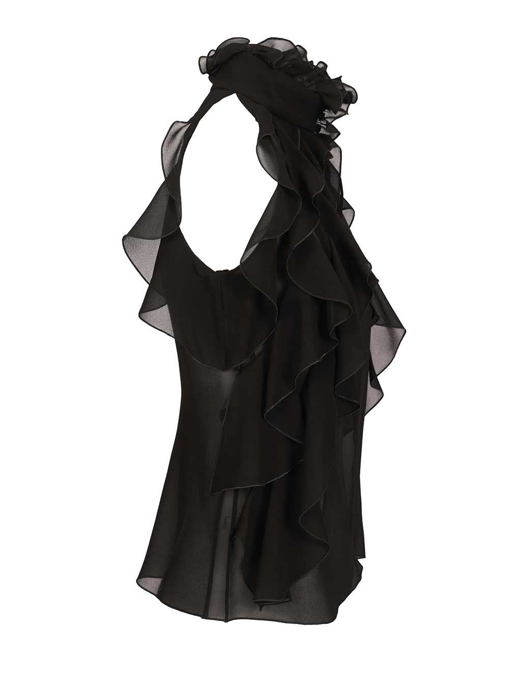 Mcqueen Women Cut-Out Top In Silk Georgette With Ruffles ALEXANDER MCQUEEN
