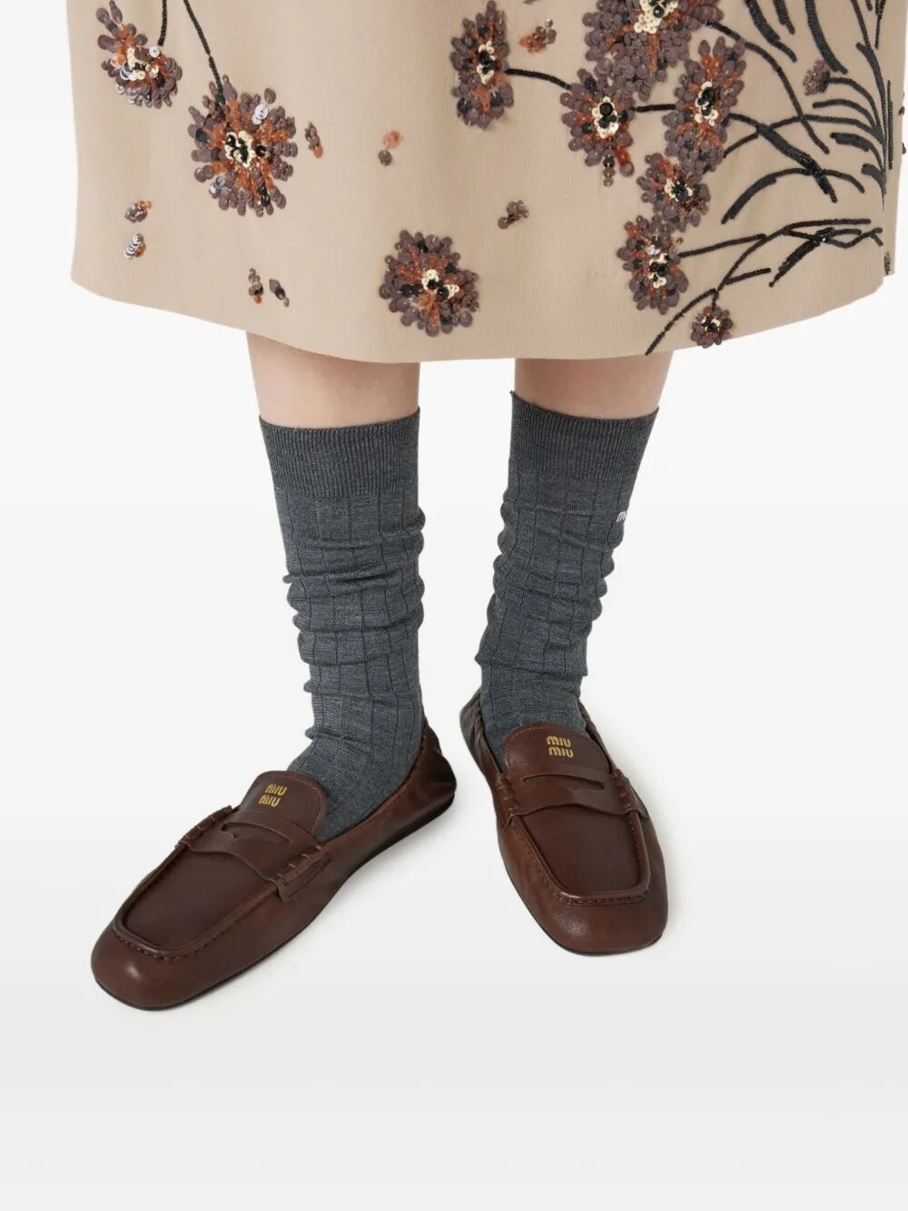 Miu Miu Women Ruches Nappa Leather Loafers MIU MIU