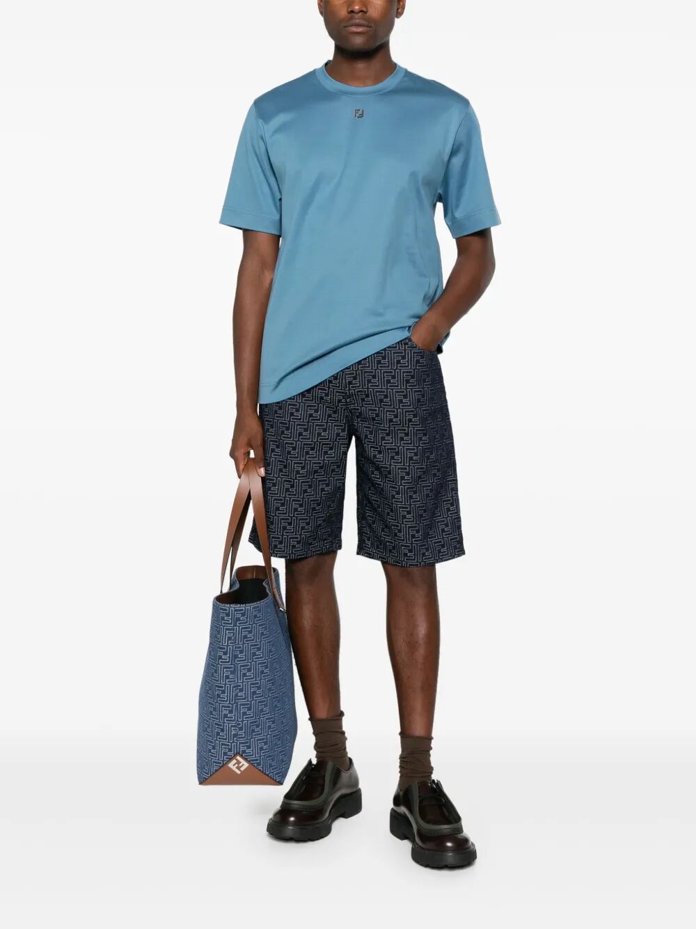 Fendi Men Ff Jacquard Denim Shorts FENDI