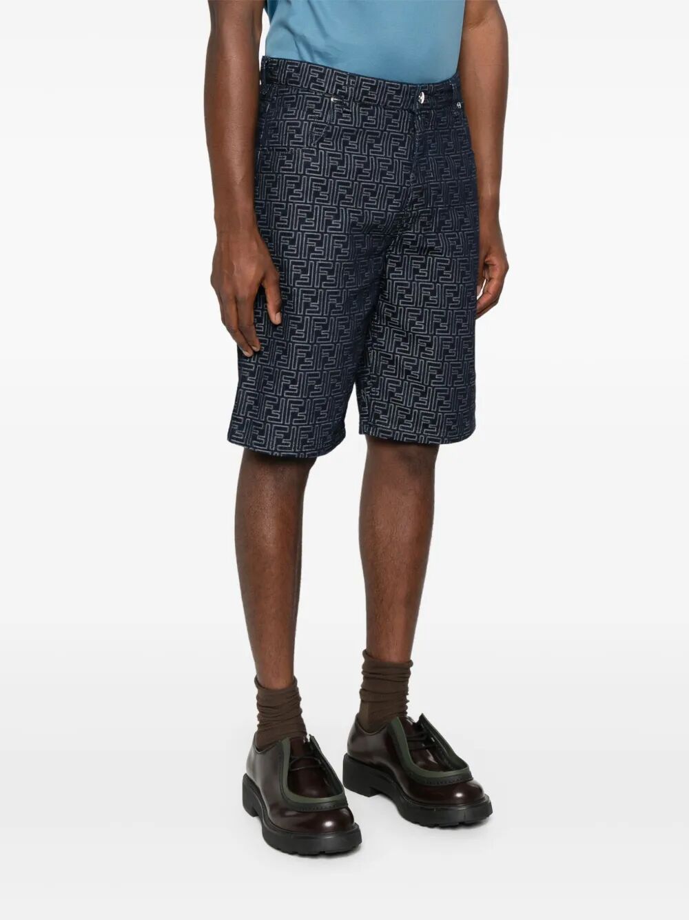 Fendi Men Ff Jacquard Denim Shorts FENDI