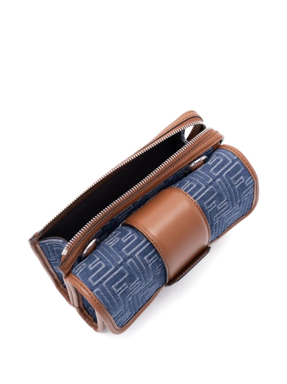 Fendi Men Denim-Effect Ff Jacquard And Leather Double Baguette Bag FENDI