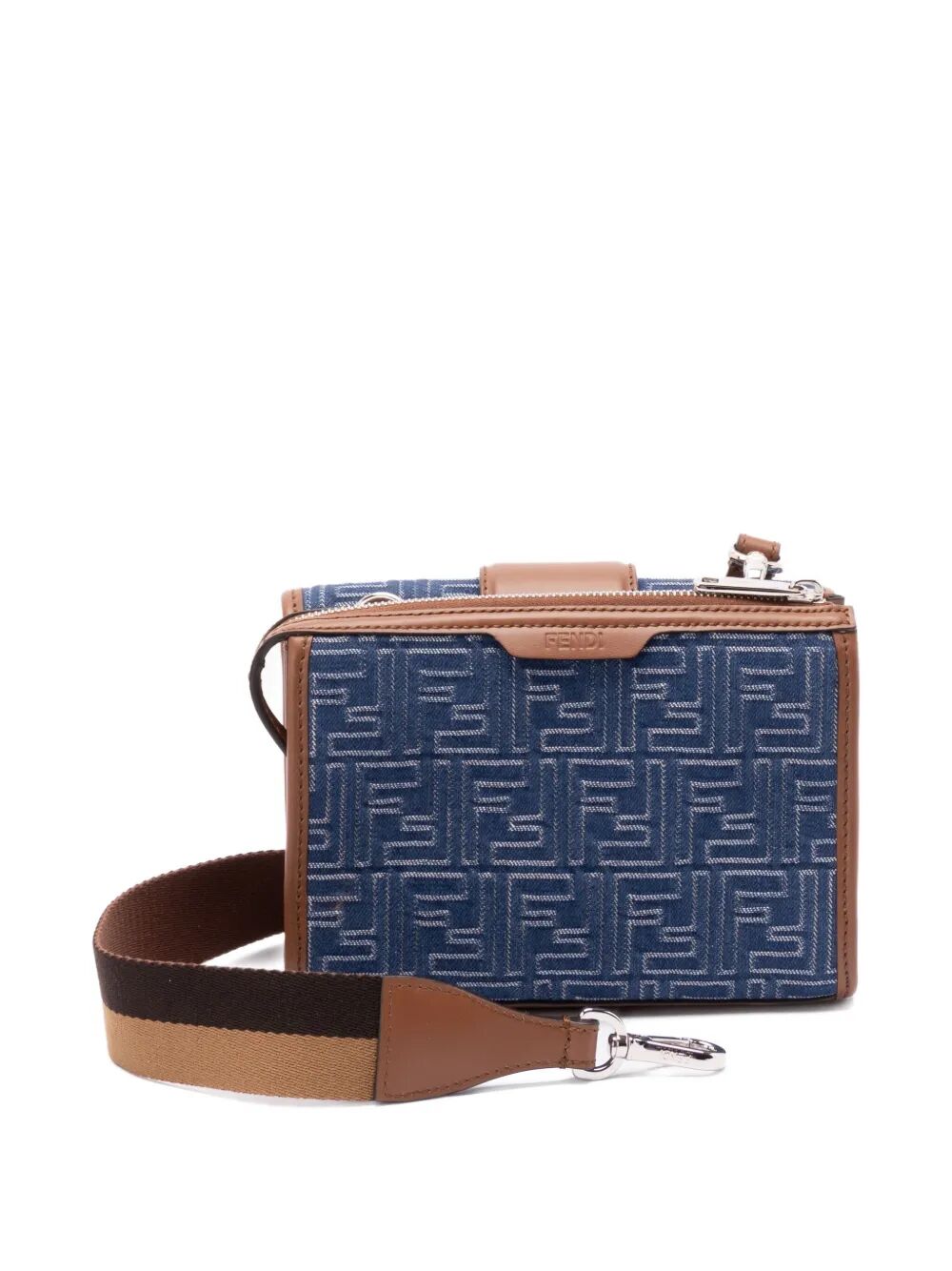 Fendi Men Denim-Effect Ff Jacquard And Leather Double Baguette Bag FENDI