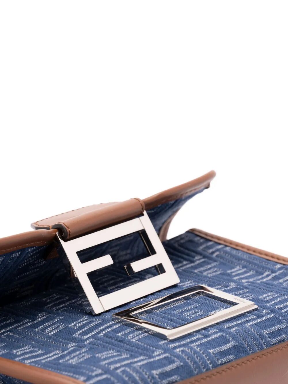 Fendi Men Denim-Effect Ff Jacquard And Leather Double Baguette Bag FENDI