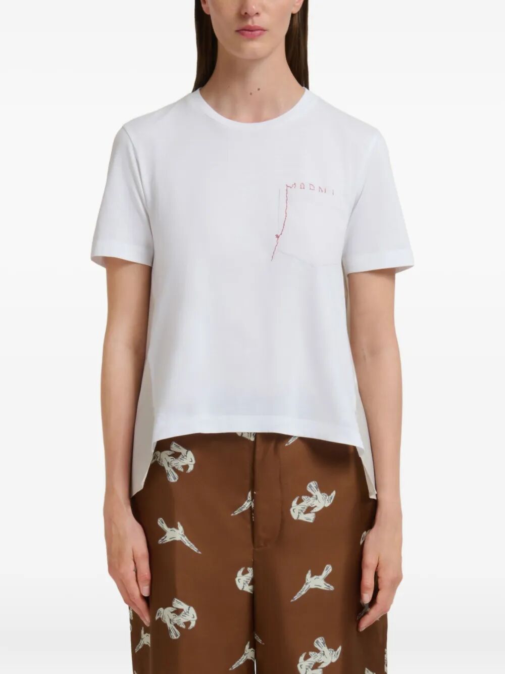 Marni Women Cotton T-Shirt With Embroidered Marni Logo MARNI