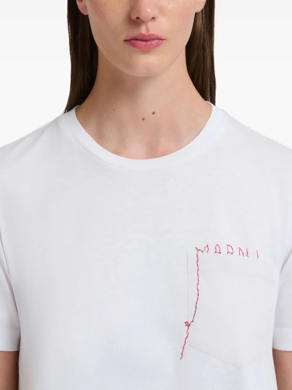 Marni Women Cotton T-Shirt With Embroidered Marni Logo MARNI