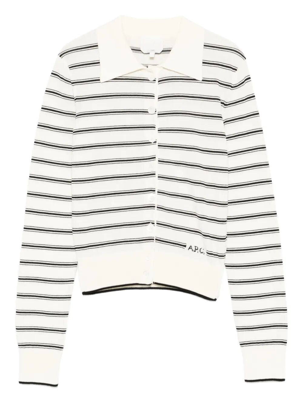 A.P.C. Women Polo-Collar Cotton Striped Cardigan A.P.C.