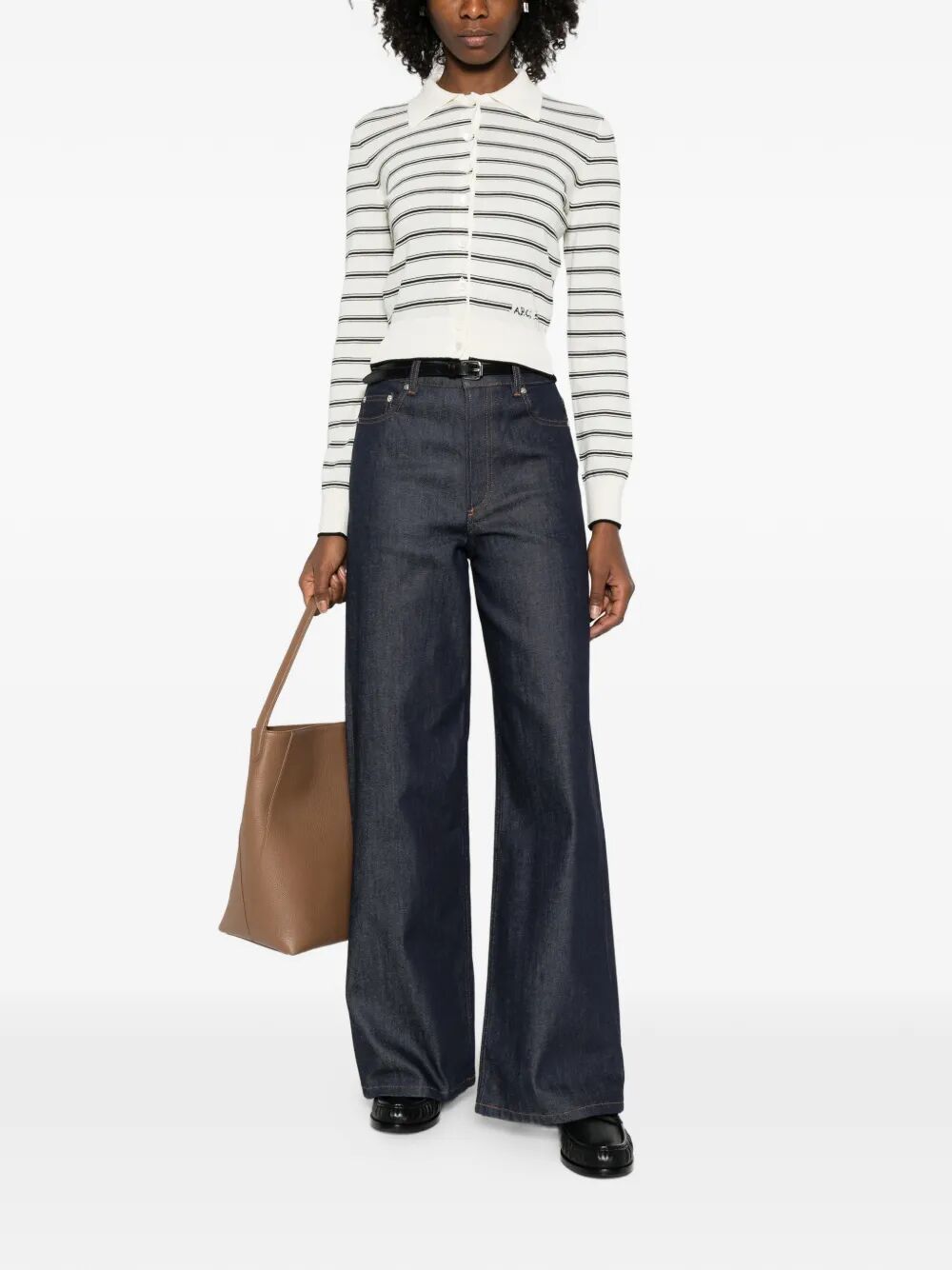 A.P.C. Women Polo-Collar Cotton Striped Cardigan A.P.C.