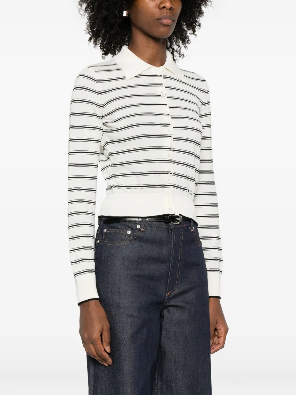 A.P.C. Women Polo-Collar Cotton Striped Cardigan A.P.C.