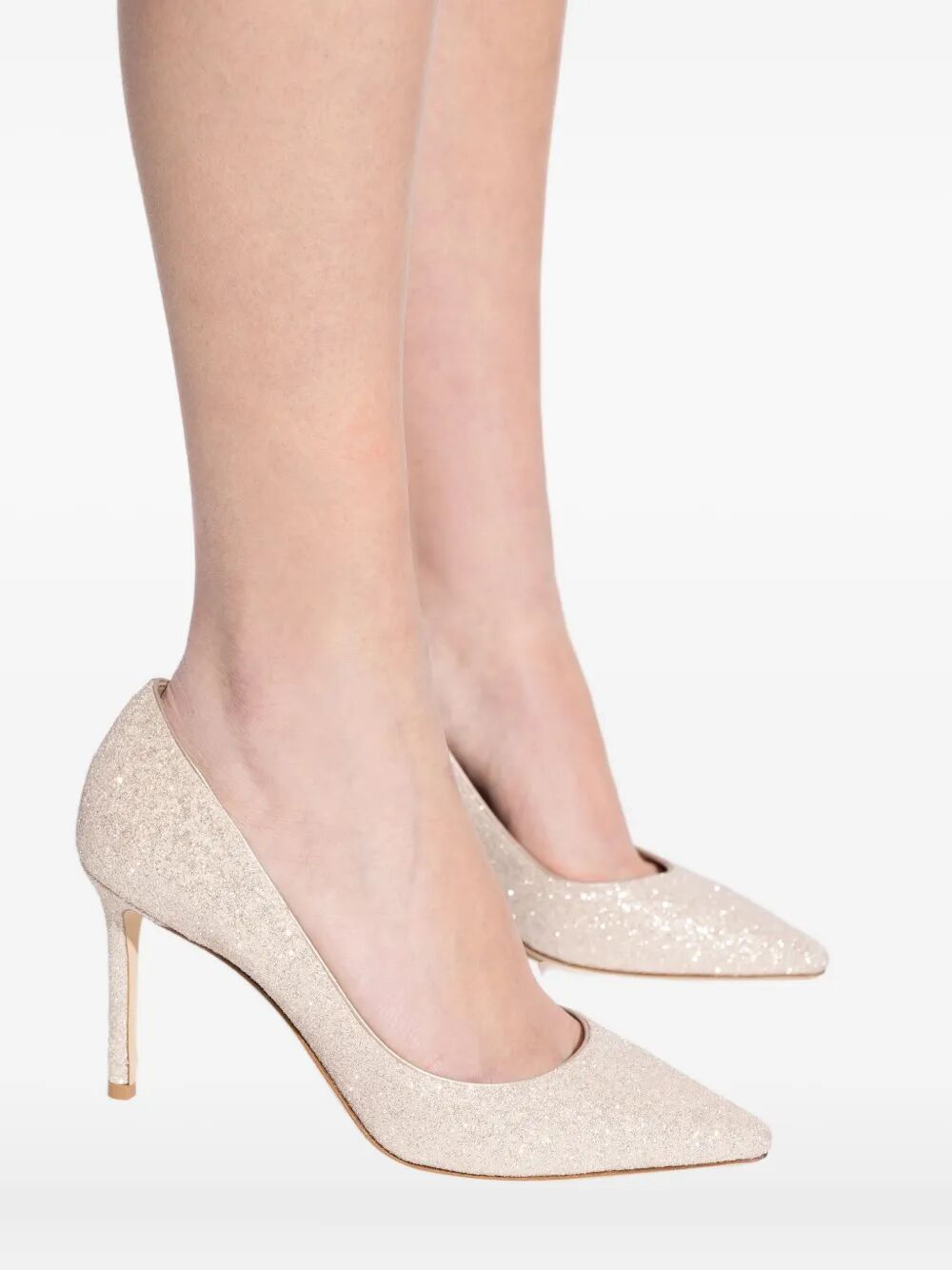 Jimmy Choo Women Romy 85 Champagne Coarse Glitter Fabric Pumps JIMMY CHOO