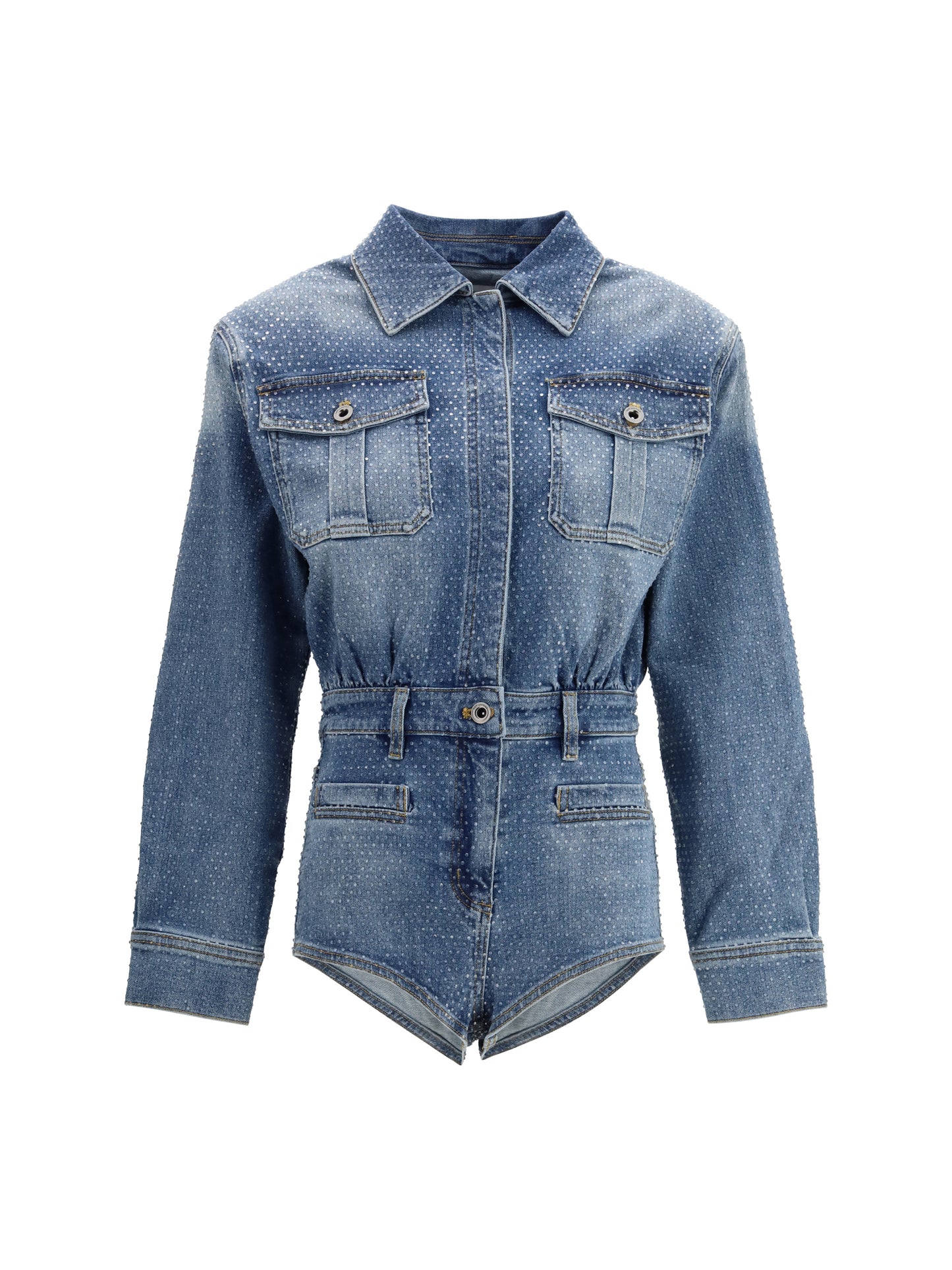 Self-Portrait Women Rhinestone Denim Playsuit SELF-PORTRAIT