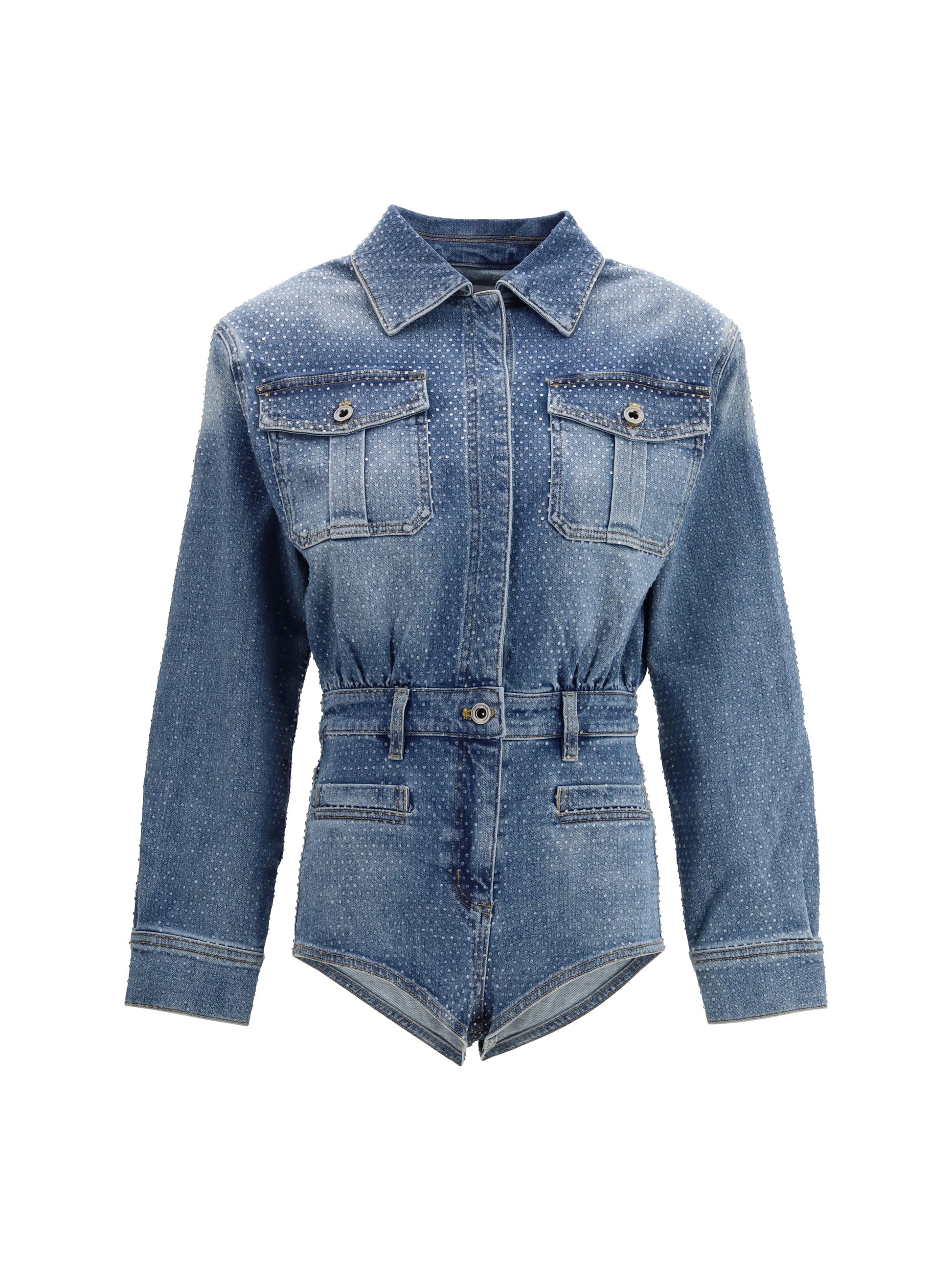 Self-Portrait Women Rhinestone Denim Playsuit SELF-PORTRAIT