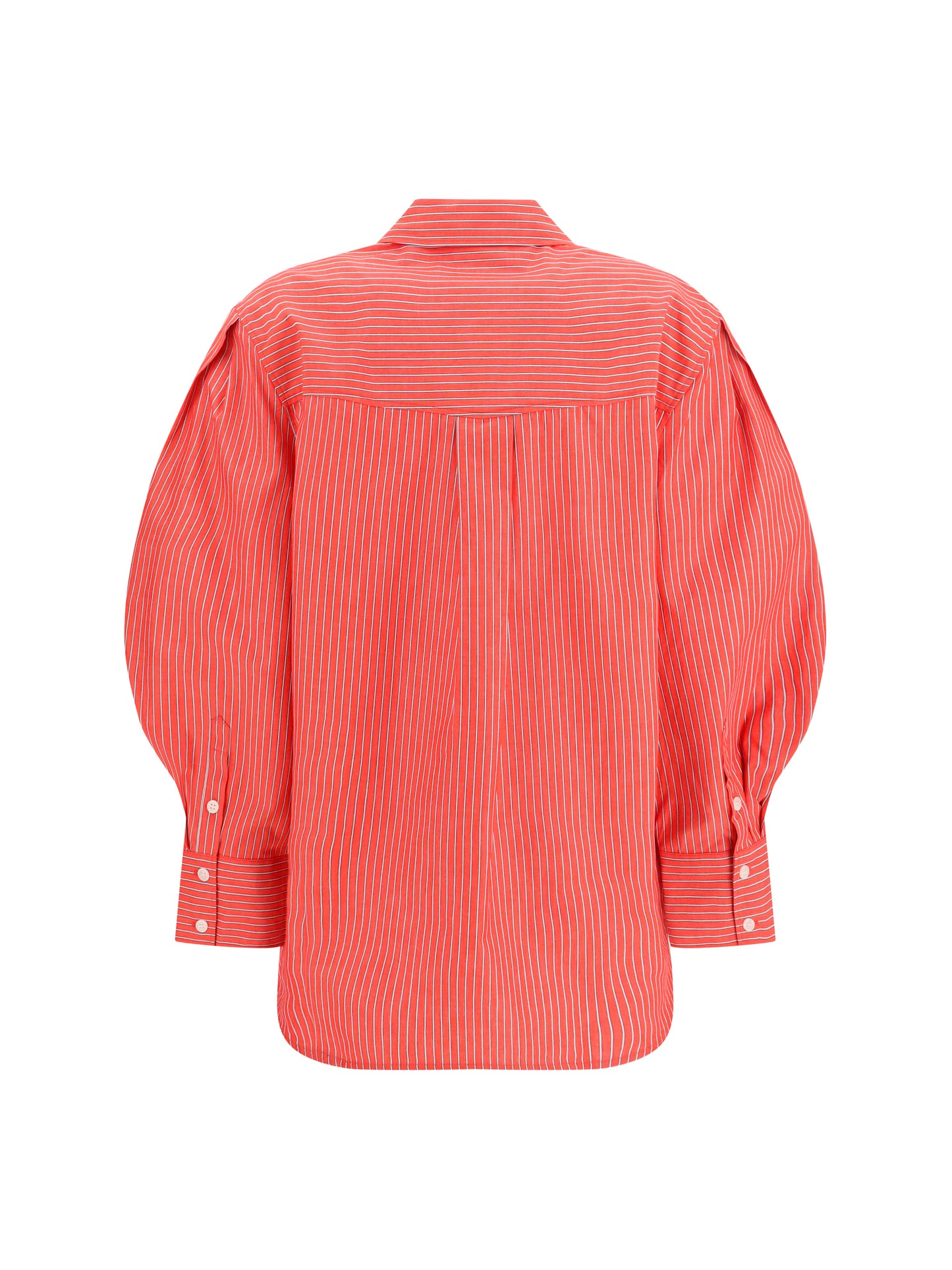 Ganni Women Striped Cotton Shirt With Balloon Sleeves GANNI