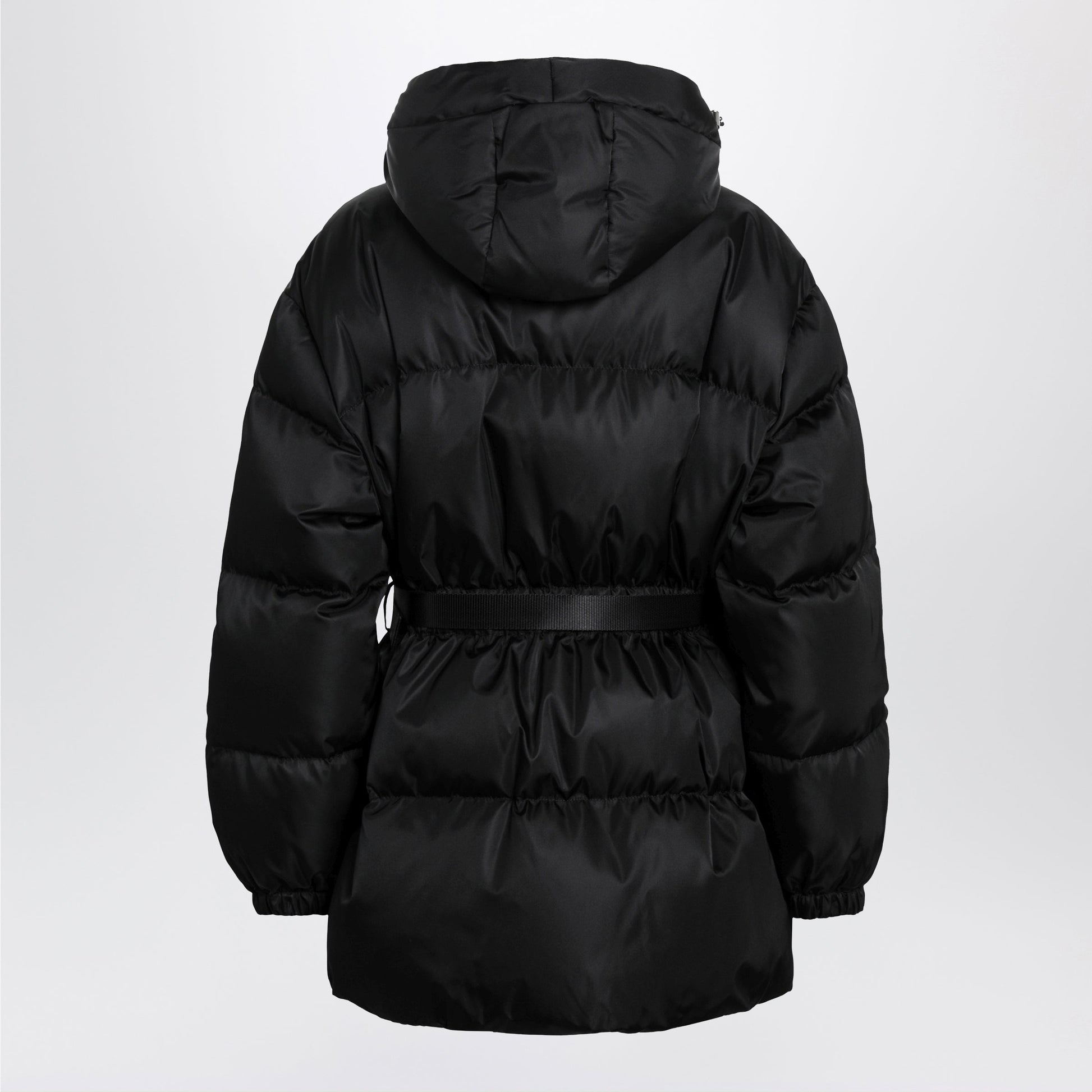 Prada Re-Nylon Hooded Padded Jacket With Front Pouch, Black Women PRADA