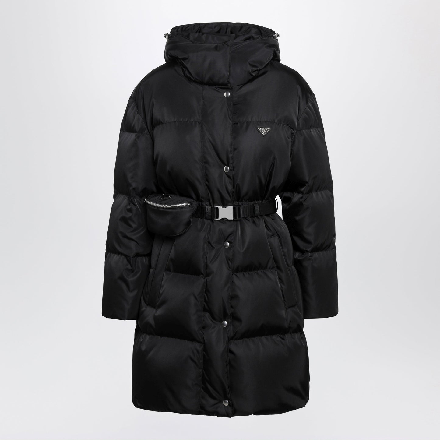 Prada Black Re-Nylon Long Down Jacket With Belt Bag Women PRADA