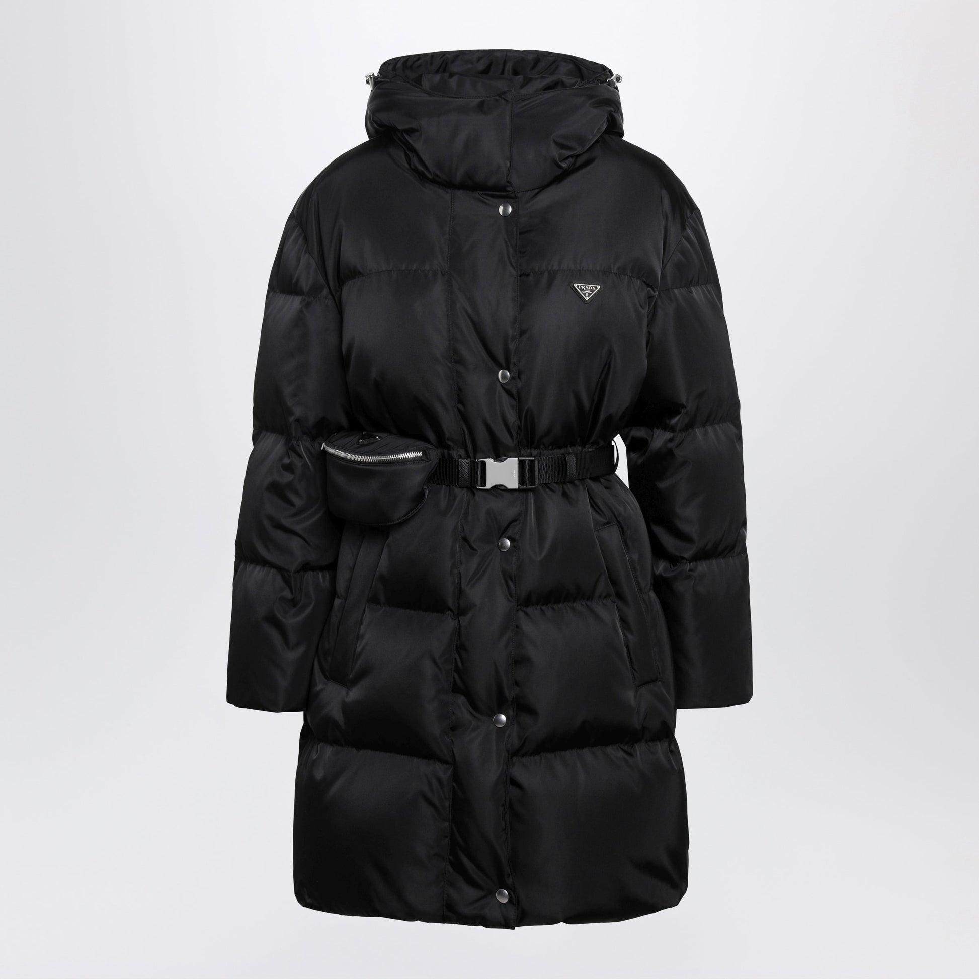 Prada Black Re-Nylon Long Down Jacket With Belt Bag Women PRADA