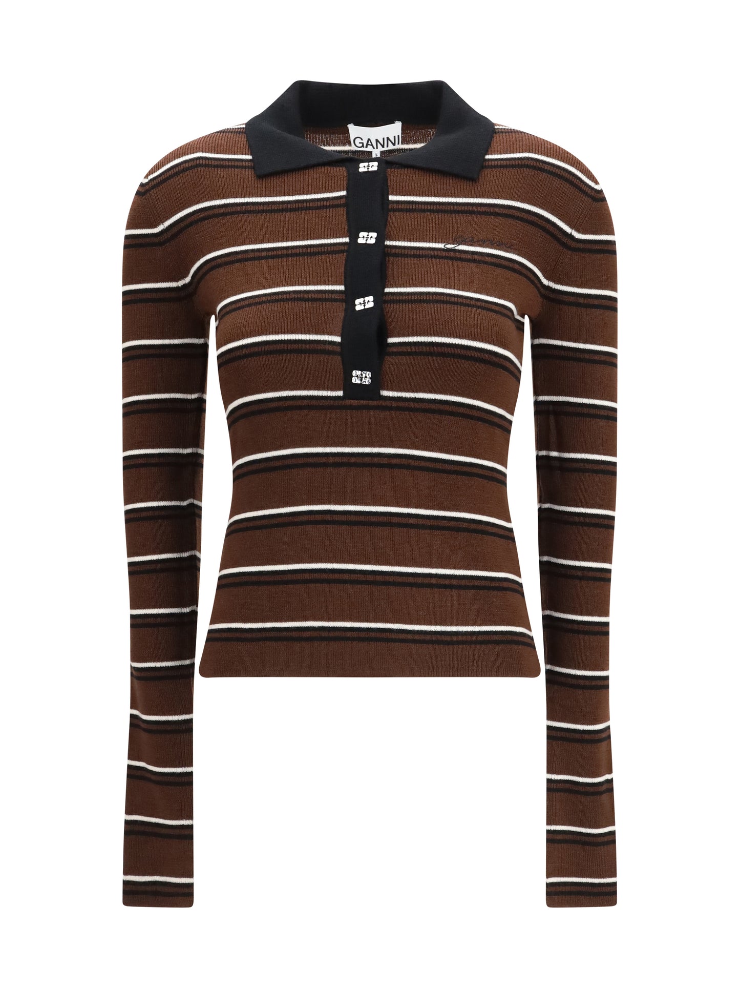 Ganni Women Striped Merino Polo Shirt GANNI