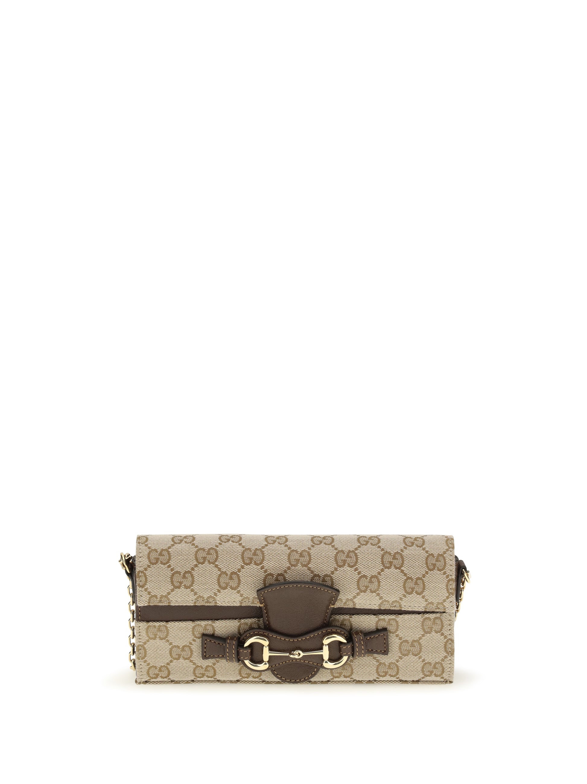 Gucci Women Gg Fabric Chain Wallet With Horsebit GUCCI