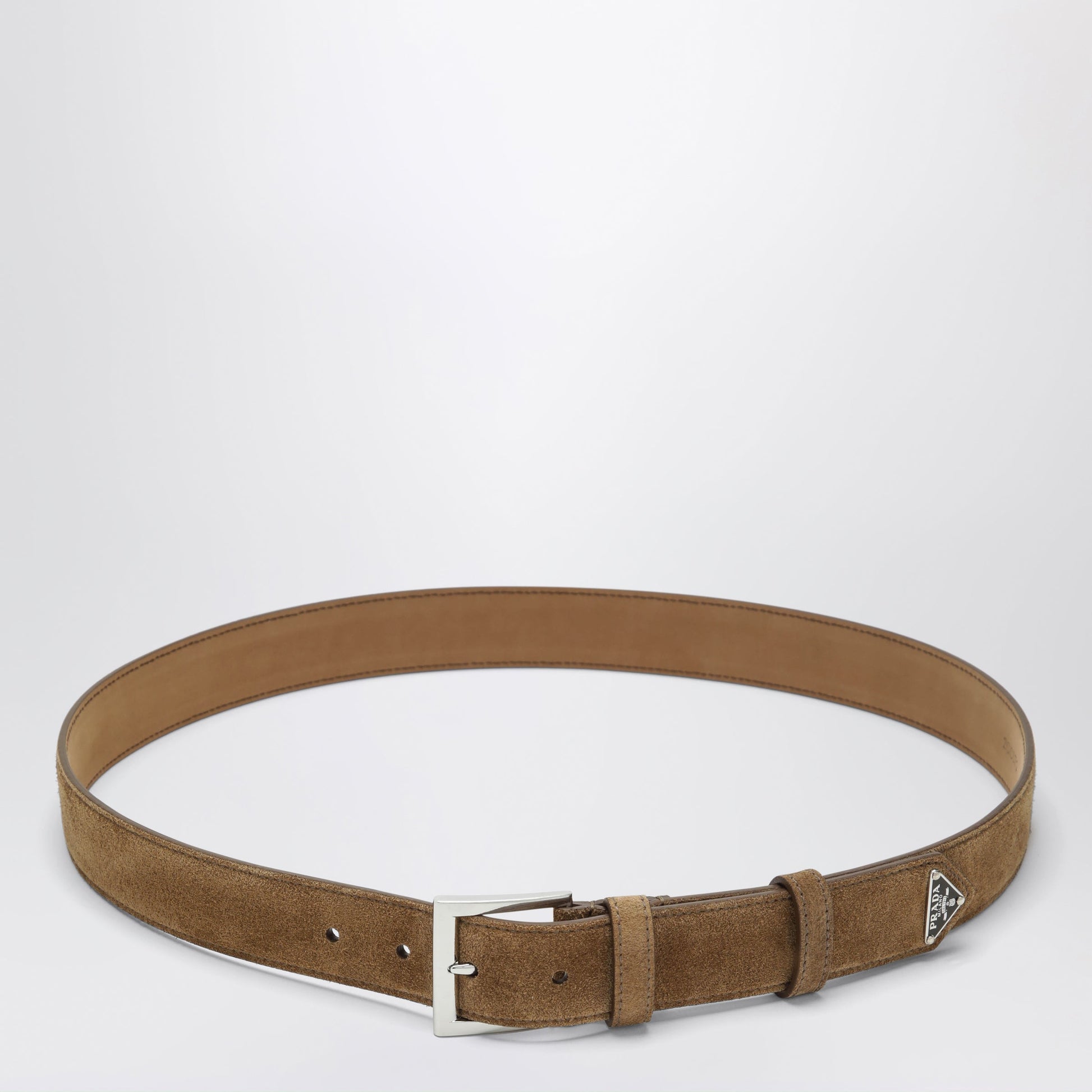Prada Suede Leather Belt With Logo Plaque Men PRADA