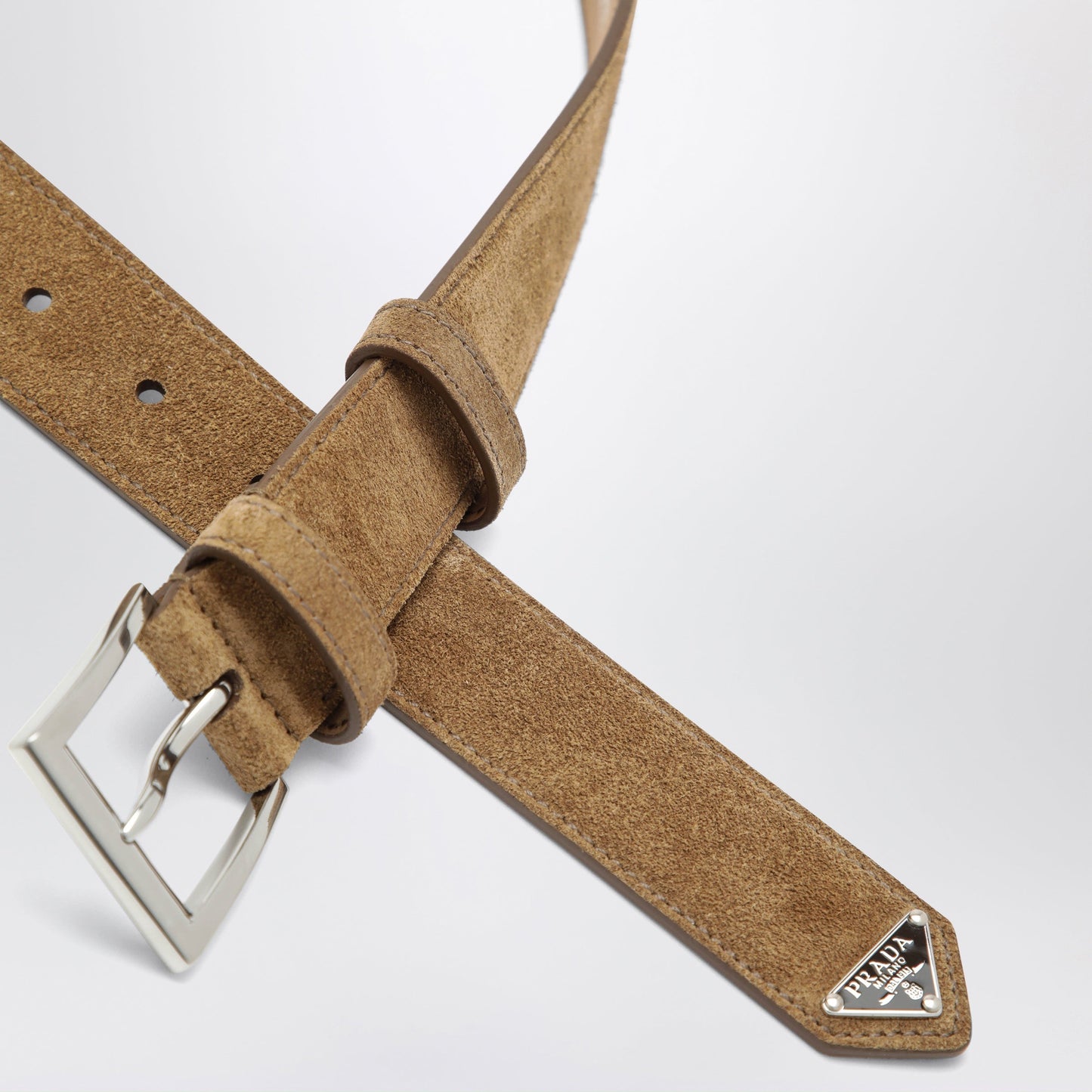 Prada Suede Leather Belt With Logo Plaque Men PRADA