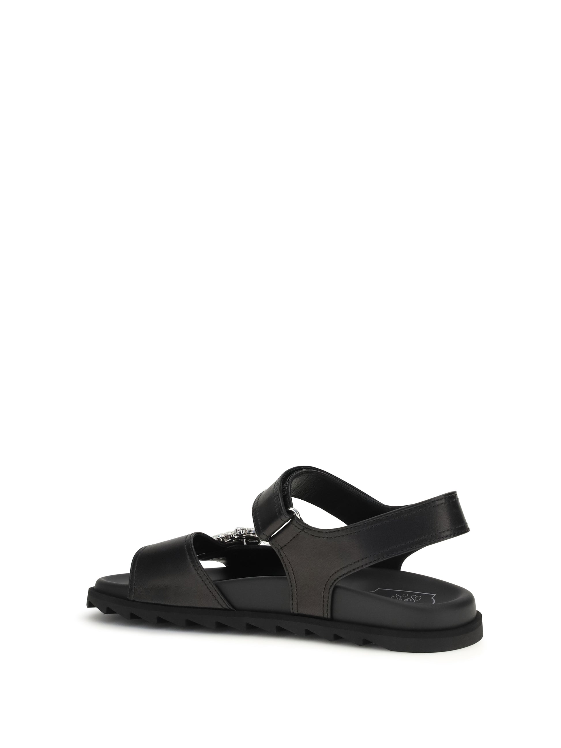 Roger Vivier Women Leather Sandals With Crystal Buckle ROGER VIVIER