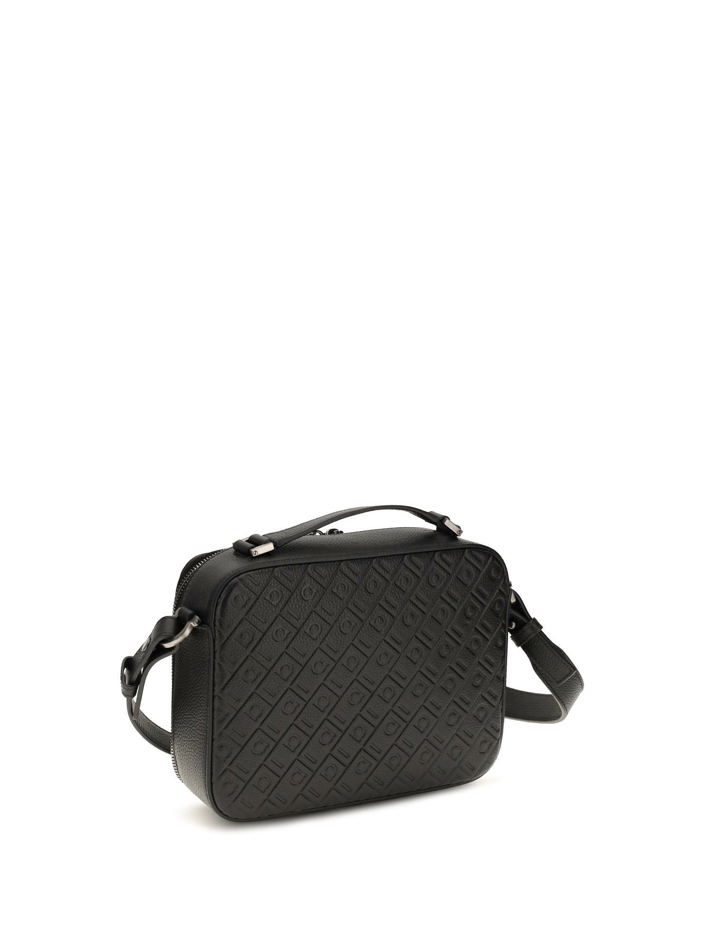 Ferragamo Men Leather Crossbody Bag With Embossed Gancini Pattern FERRAGAMO