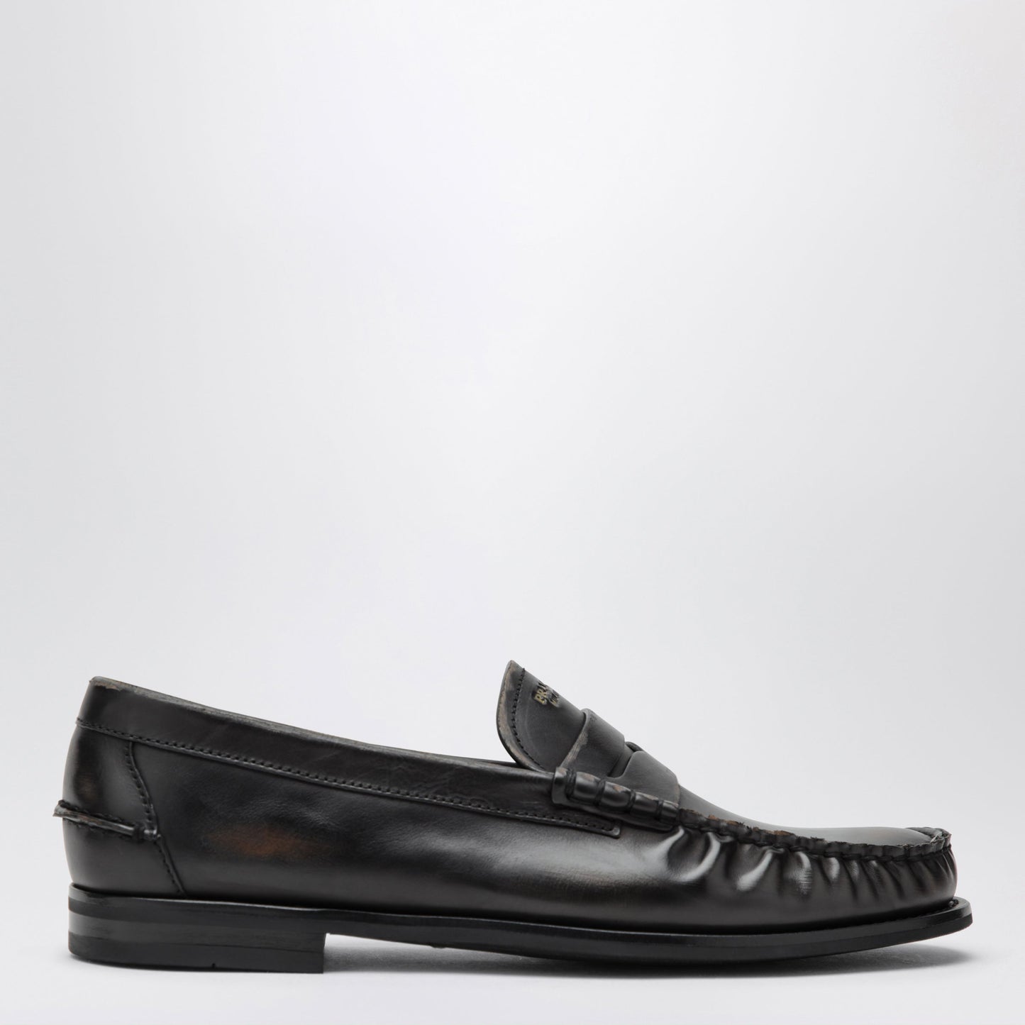 Prada Black/Cognac Aged Leather Loafers Men PRADA