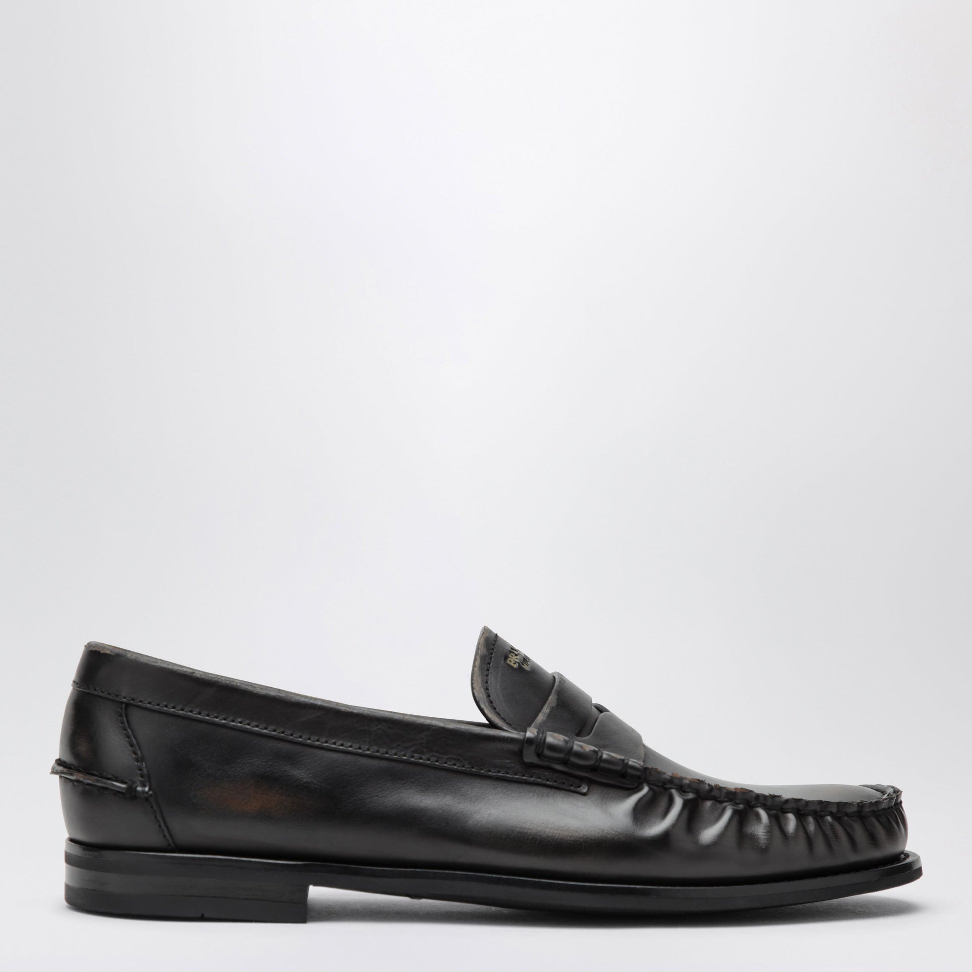 Prada Black/Cognac Aged Leather Loafers Men PRADA
